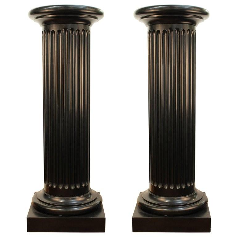 Ebonized Wood Doric Fluted Pedestal Columns, Pair (1 of 8)