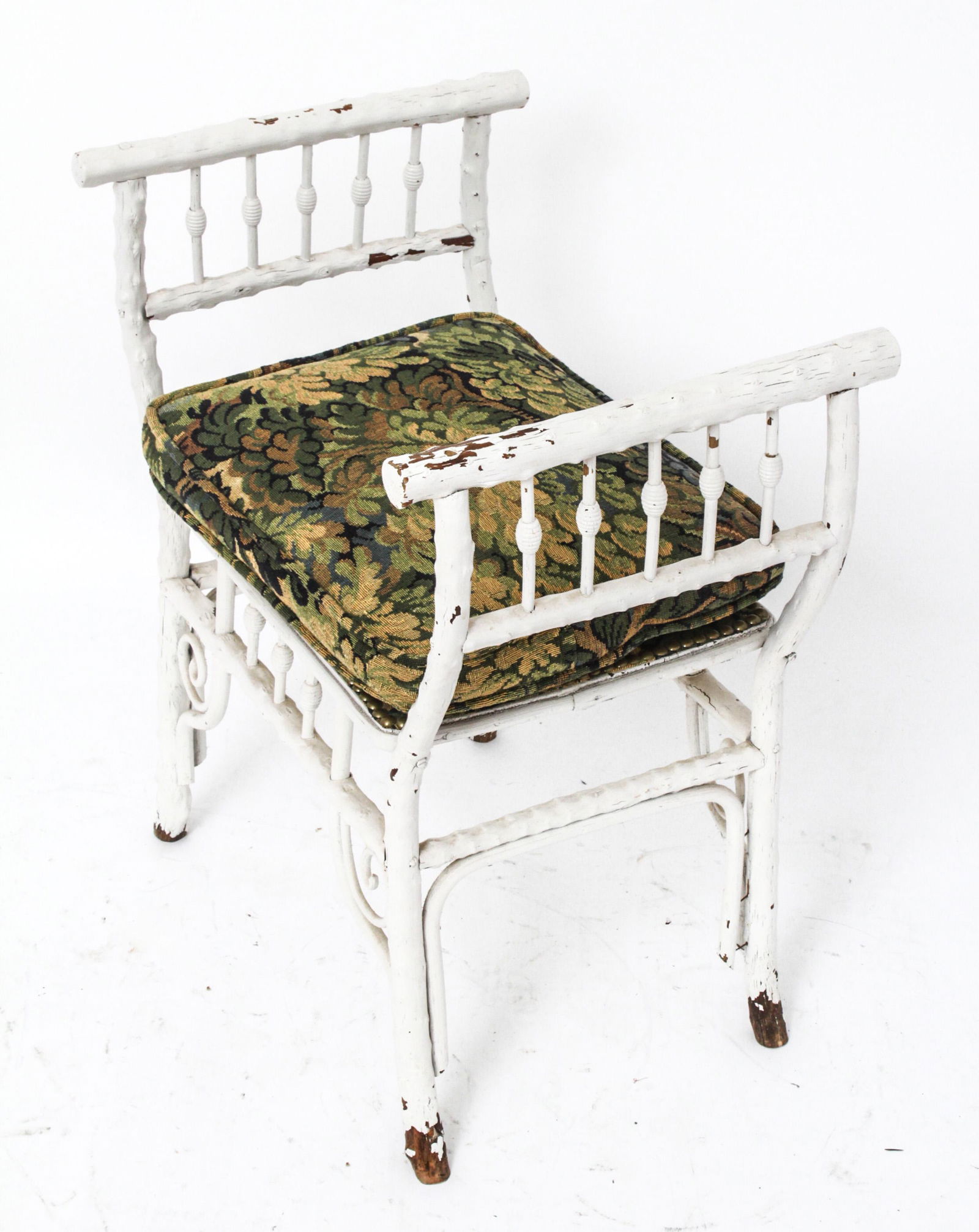 Victorian White Painted Bench w Upholstered Seat (1 of 4)