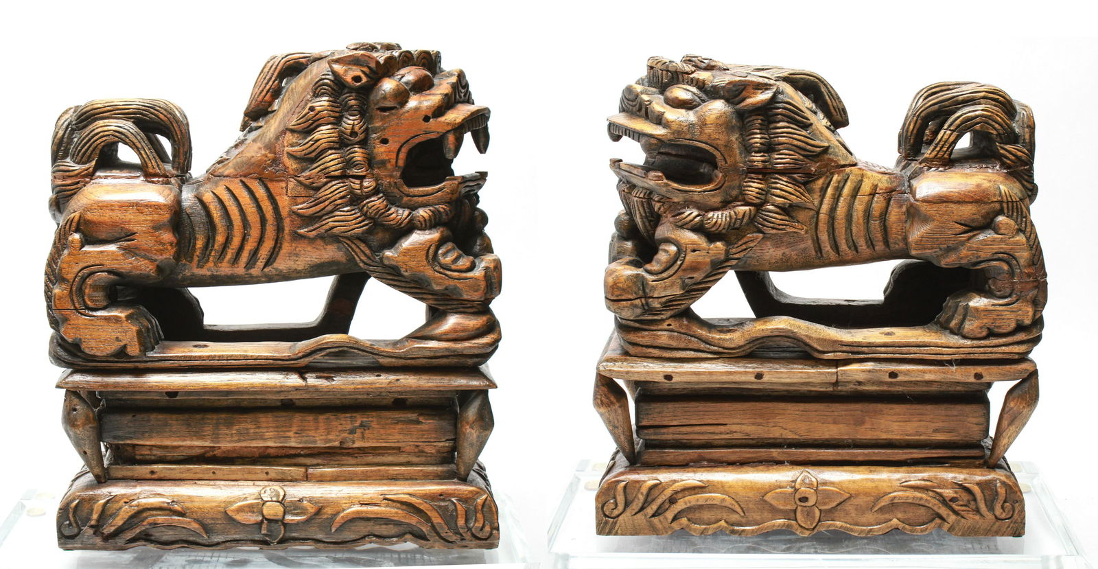 Chinese Large Foo-Lions / Dogs Wood Sculptures Pr (1 of 20)