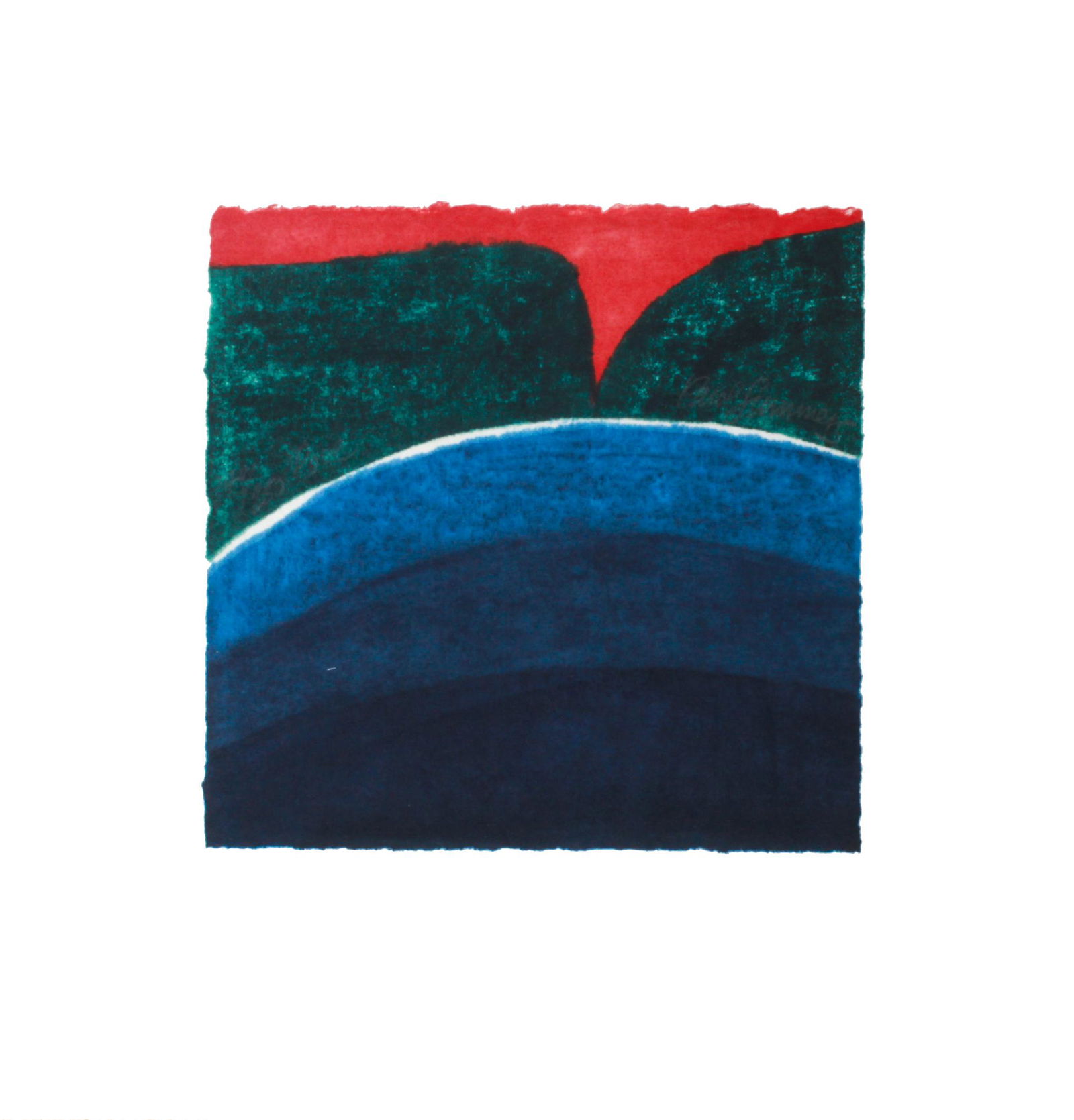 Carol Summers "Cool" Color Woodcut on Paper: Carol Summers (American, 1925-2016) "Cool," color woodcut on paper, abstract color field composition, signed in pencil in image at right, edition number 179 / 250, hinged to board, unframed. Sheet: 10