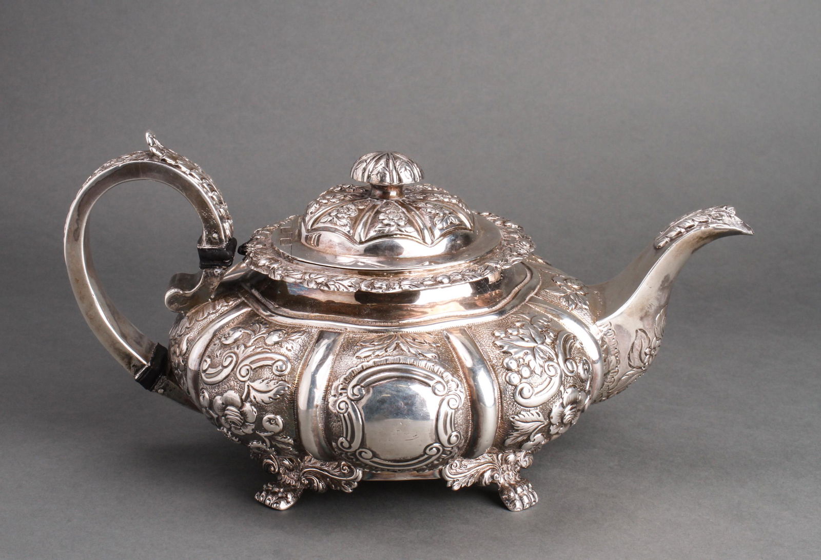 George IV Irish Silver Repousse Teapot, 19th C. (1 of 9)