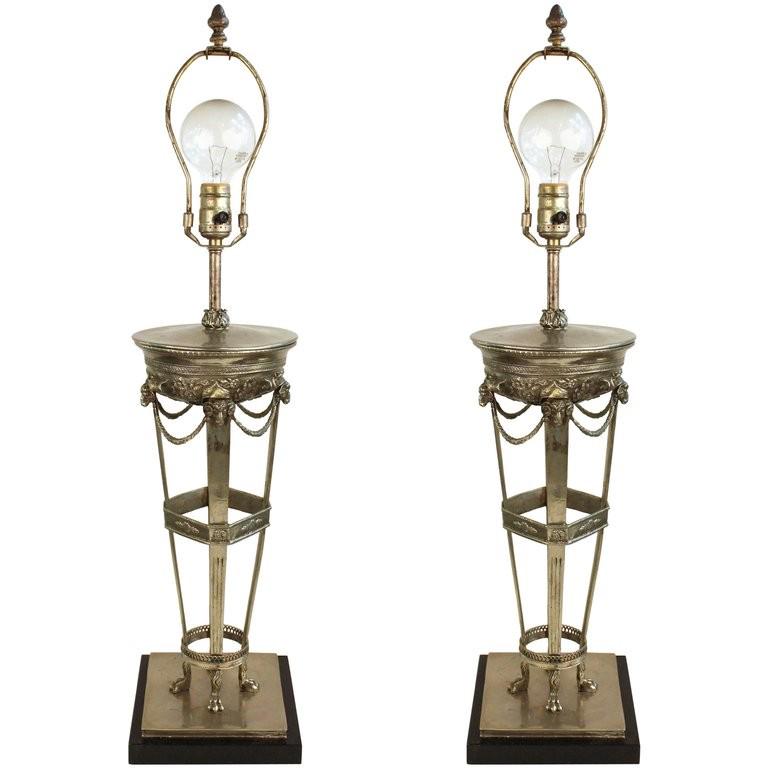 Neoclassical Style Metal Ram Head Table Lamps Pair (1 of 8)