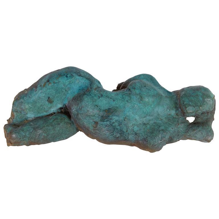 Brutalist Abstract Bronze Reclining Nude: Brutalist patinated bronze sculpture of an abstract reclining nude. 2.5" H x 8.5" W x 3.25" D.