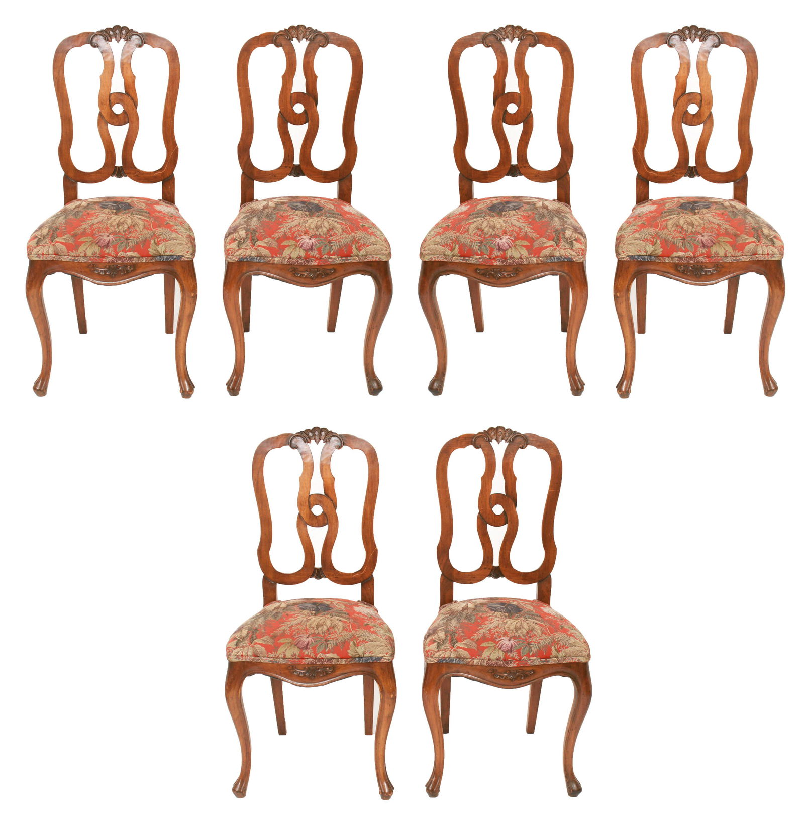 Carved Wood Ribbon-Back Dining Chairs Set of 6 (1 of 12)