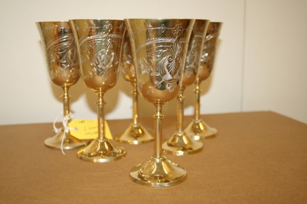 Set of 6 Silver Plate English Early c. Wine Goblets