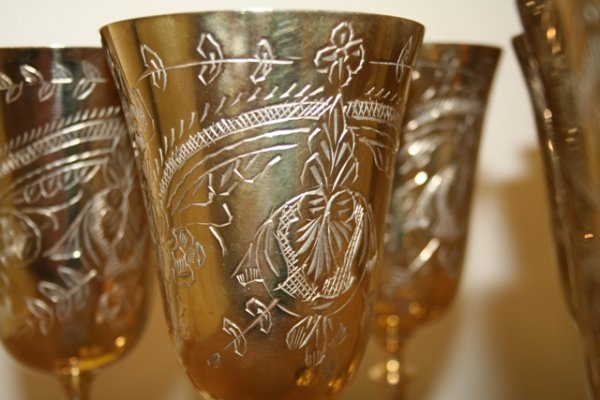 Set of 6 Silver Plate English Early c. Wine Goblets - 2