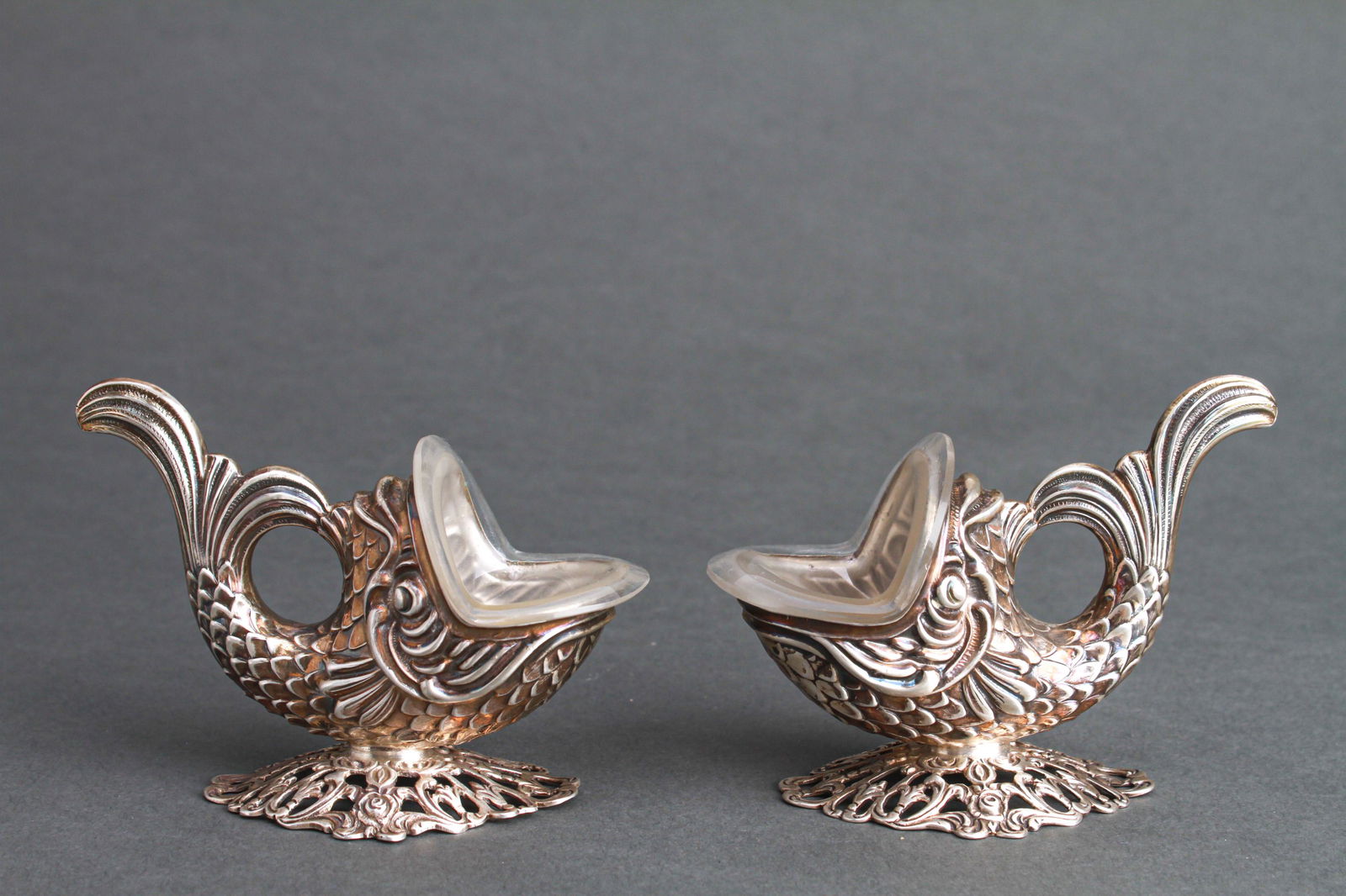 W Germany Sterling Silver & Glass Dolphin Salts Pr (1 of 5)