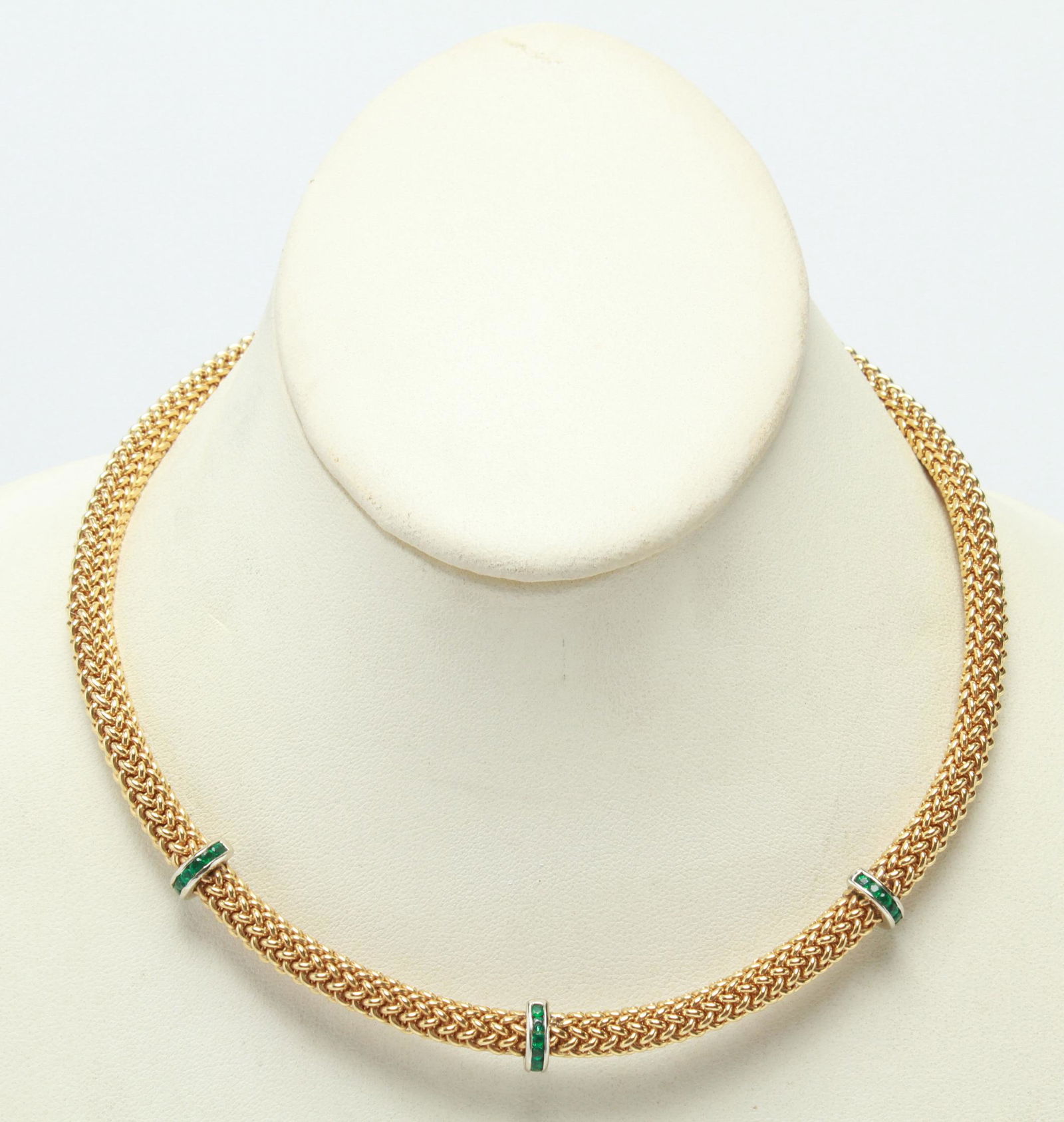 18K Yellow Gold Braid w Emeralds Choker / Necklace (1 of 8)