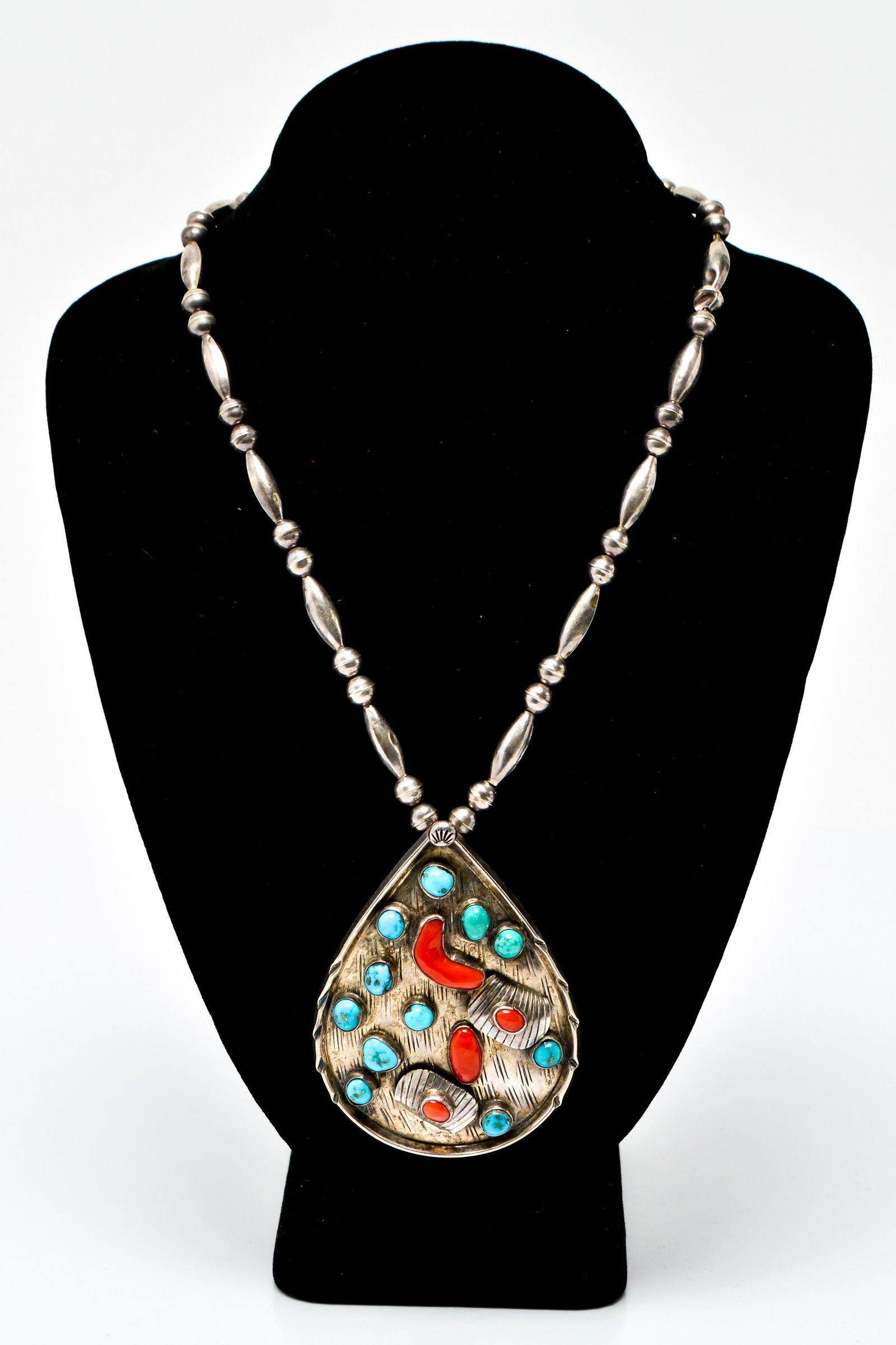 Southwestern Silver Turquoise & Coral Necklace (1 of 7)
