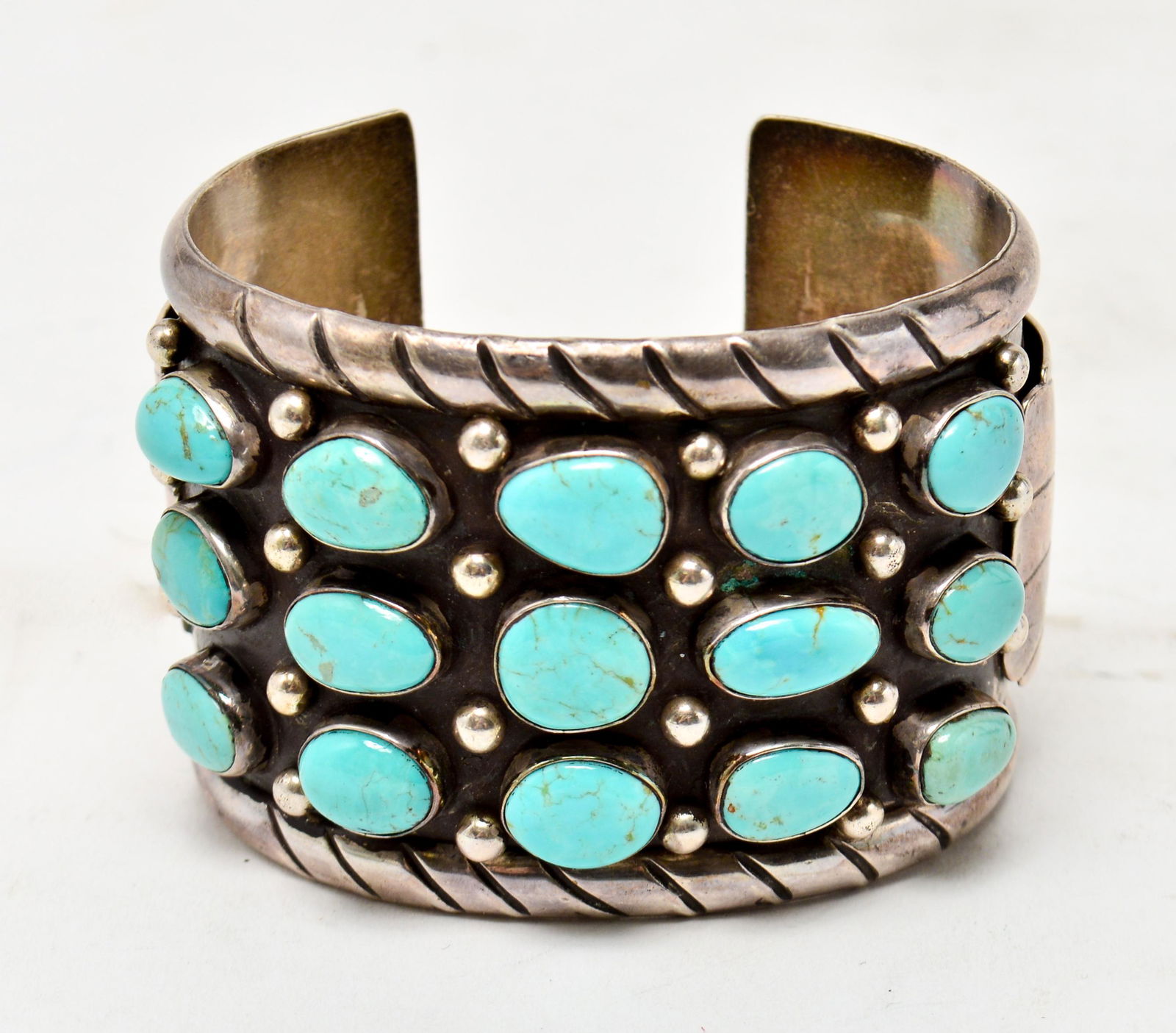 Silver & Turquoise Cuff Bracelet Signed GF (1 of 8)