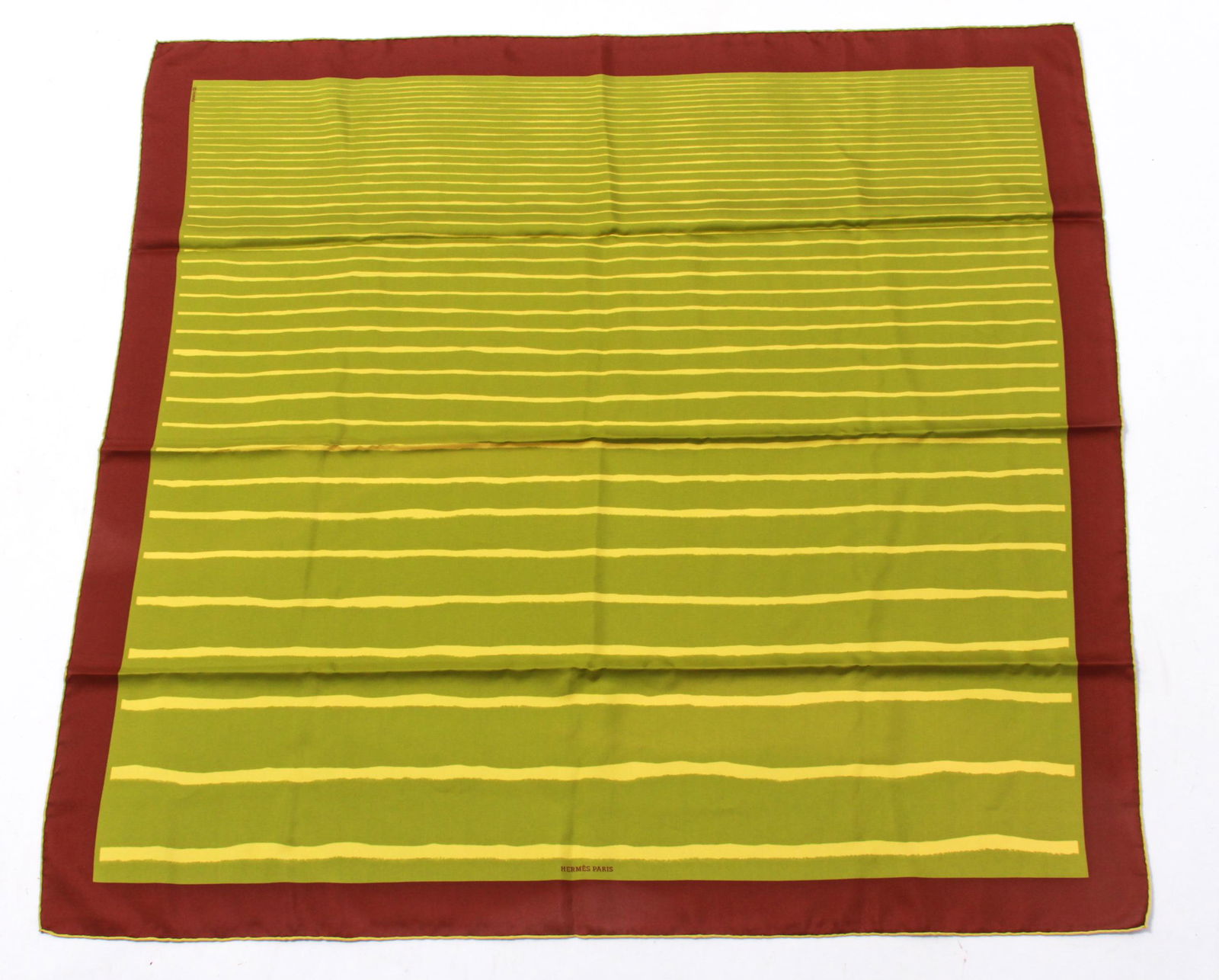 Hermes Yellow on Green Striped Silk Scarf (1 of 6)