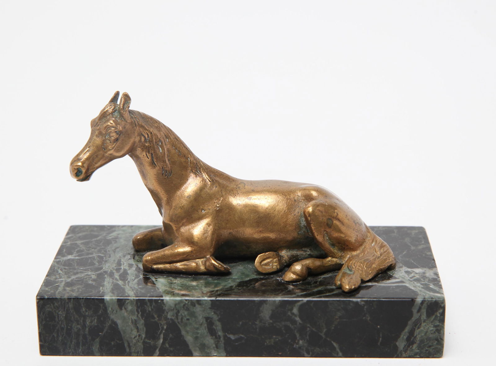 Brass Reclining Horse Desk Sculpture w Marble (1 of 5)