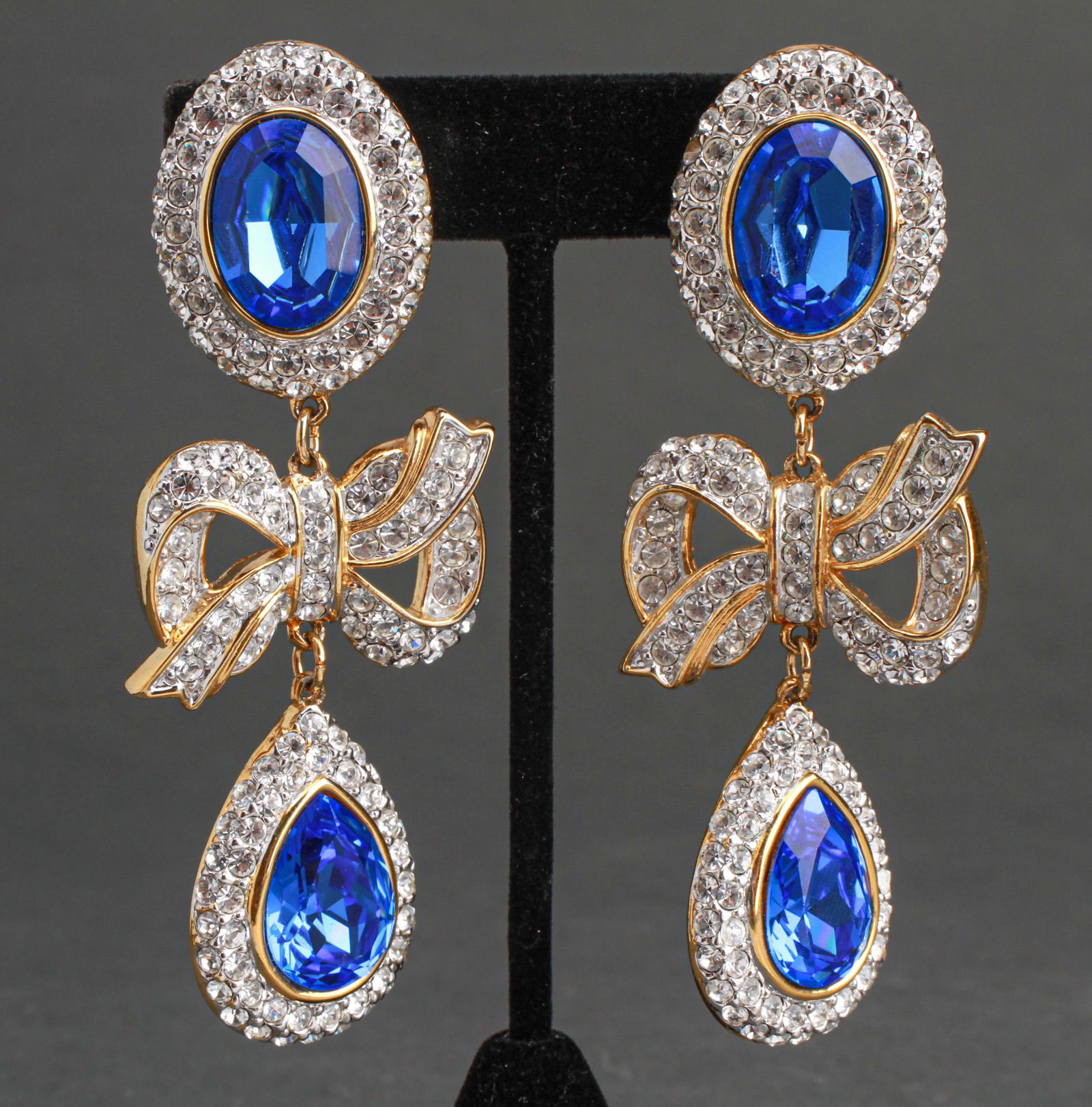 Valentino Faux-Sapphire & Rhinestone Bow Earrings (1 of 6)