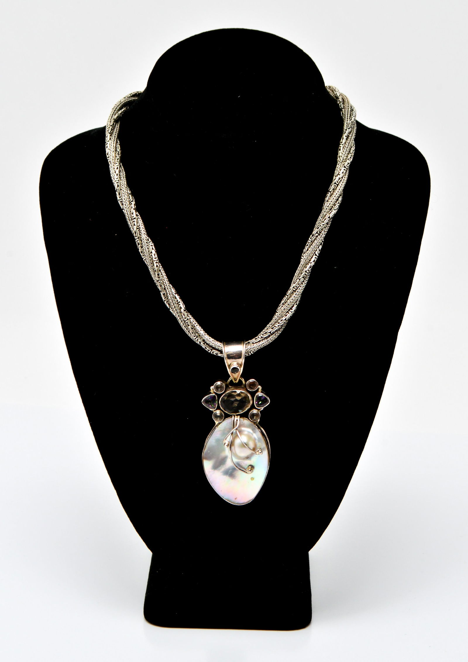 Silver Pendant Necklace with MOP, Topaz & Quartz (1 of 7)