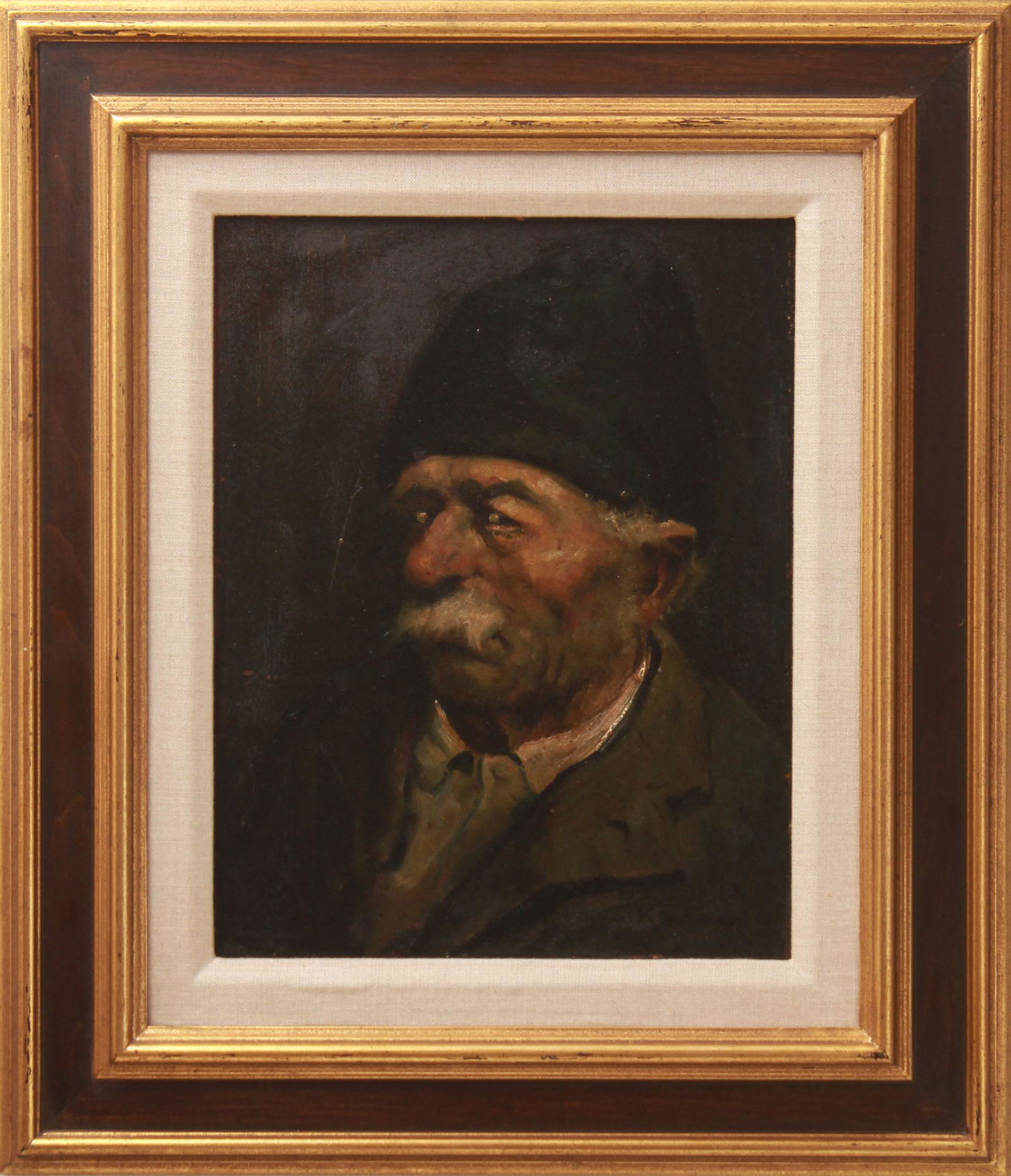 Illegibly Signed Portrait of Old Man Oil on Board (1 of 8)