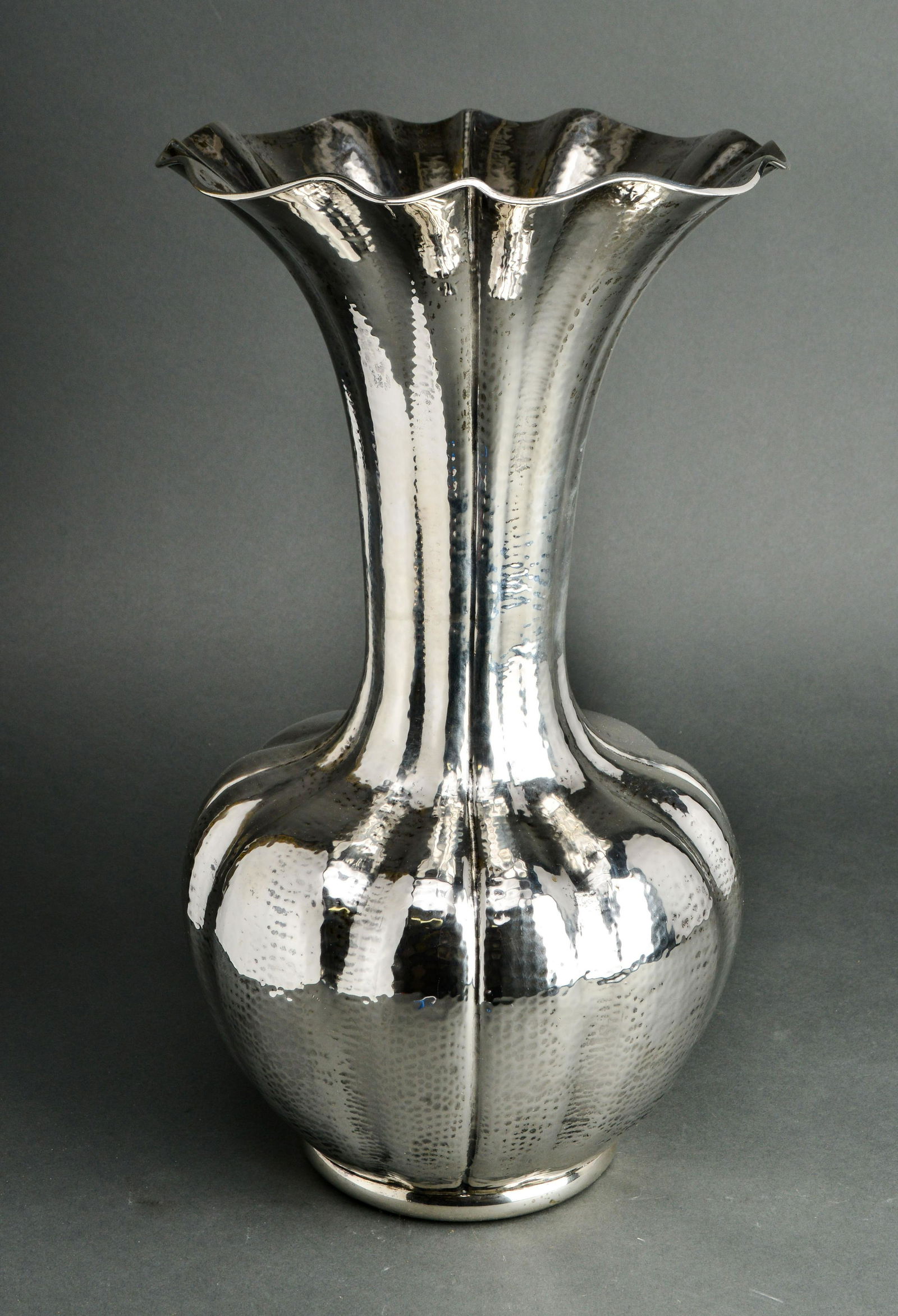 Large Continental Silver Hammered Lobed Vase (1 of 7)