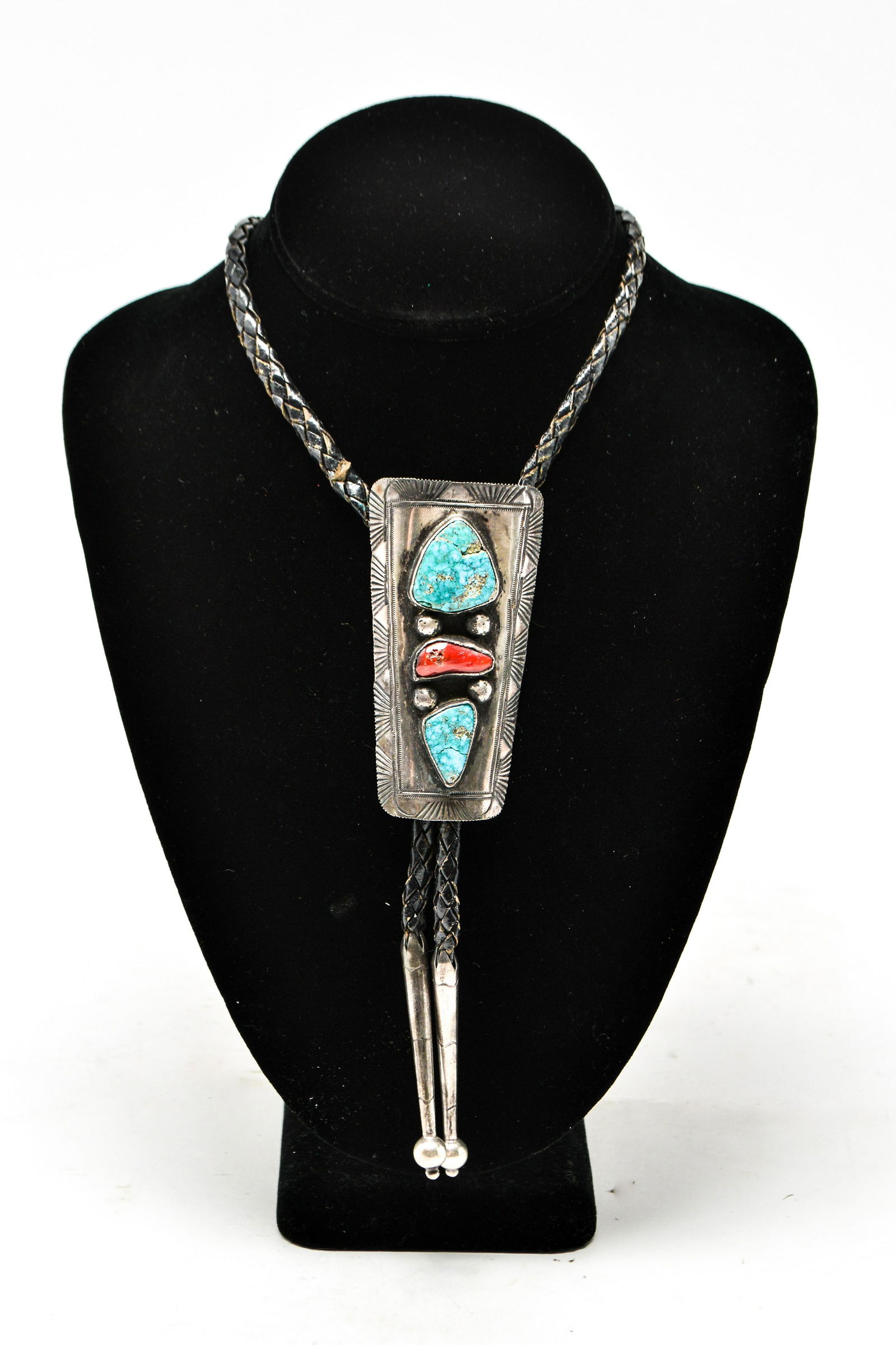 Southwest Native American Silver Turquoise Bolo (1 of 7)