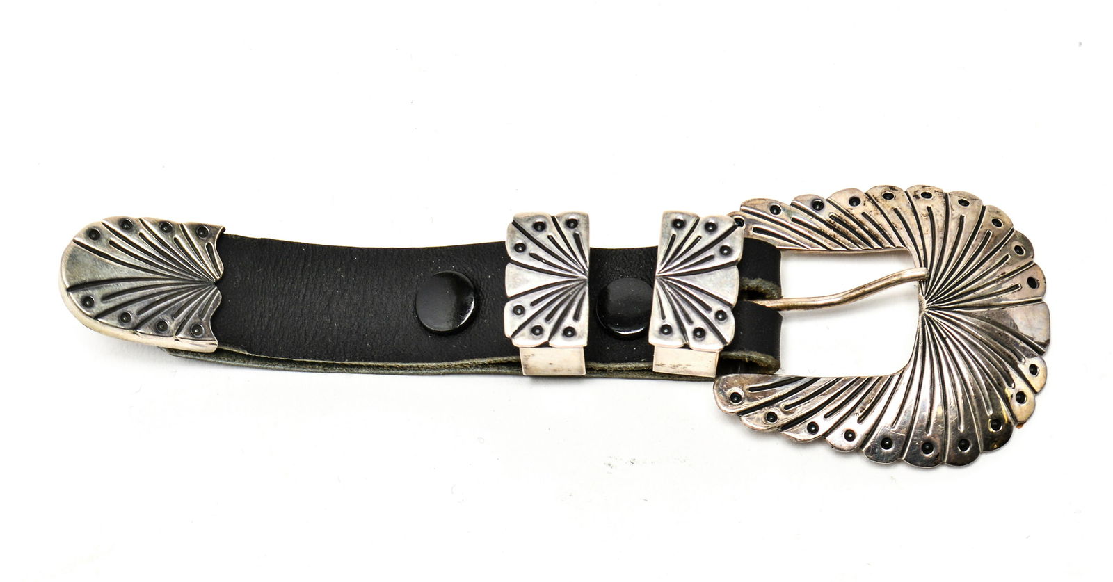 Southwest Native American Silver Belt Buckle & Tip (1 of 6)