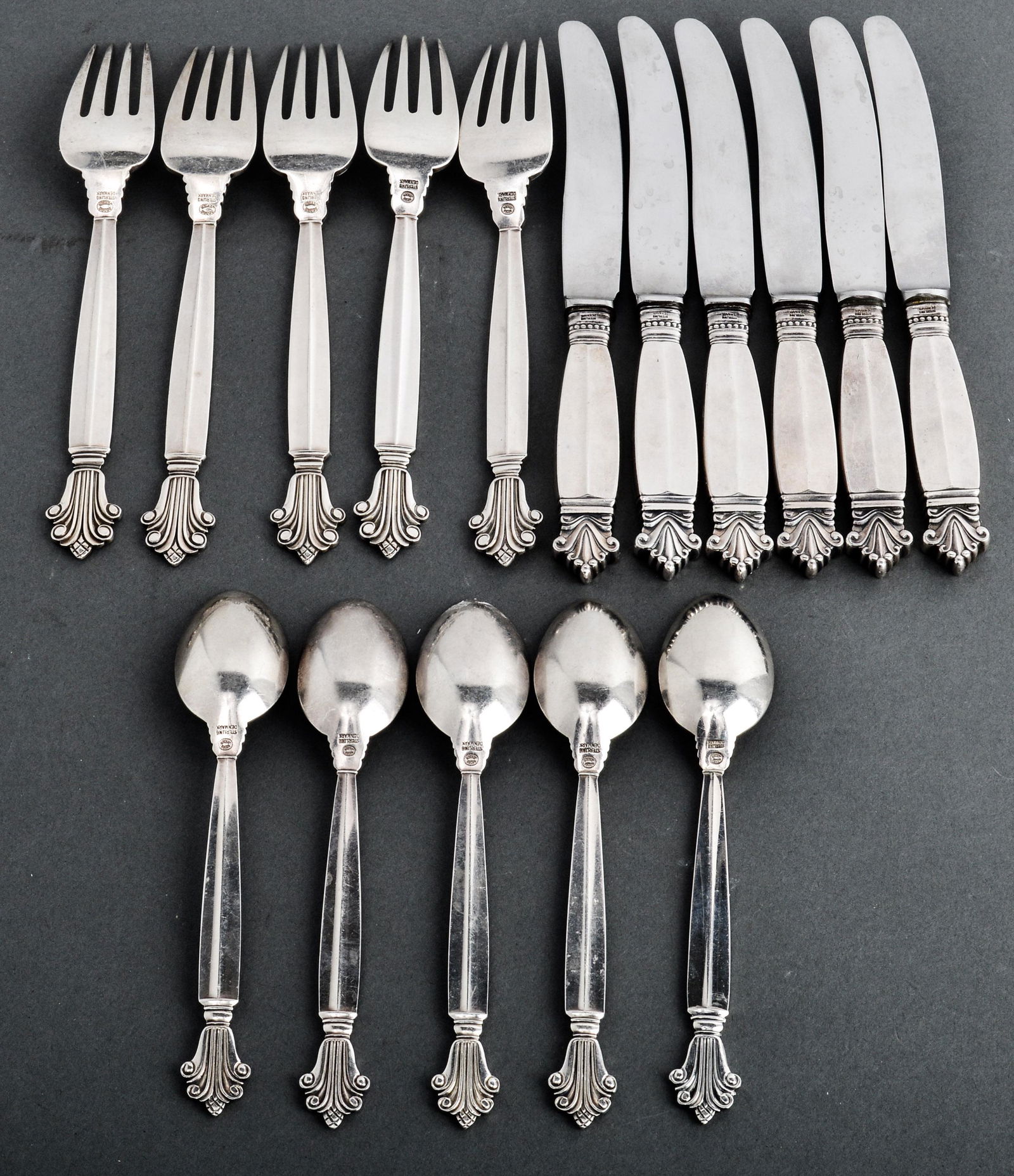 Georg Jensen Silver Acanthus Flatware, Set of 16 (1 of 5)