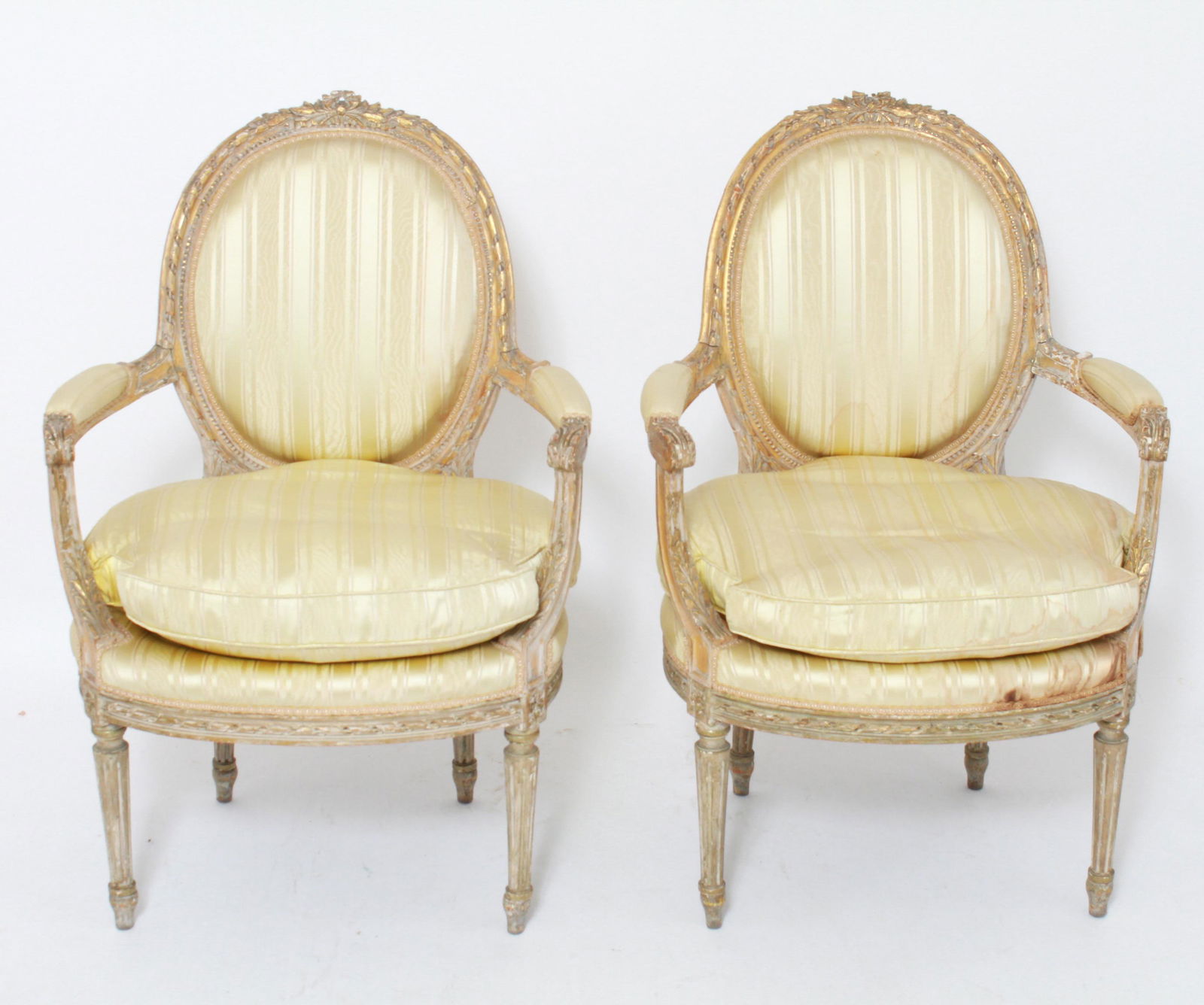 French Louis XVI Style Carved Wood Fauteuils, Pair (1 of 12)