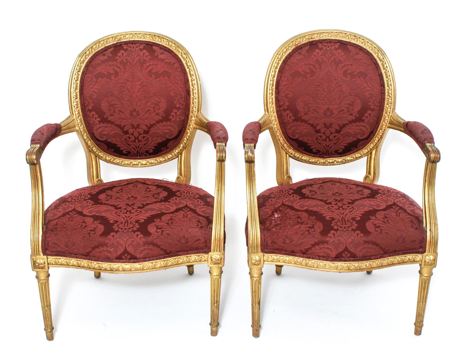 Louis XVI Manner Gilt Carved Fauteuils, Pair (1 of 7)