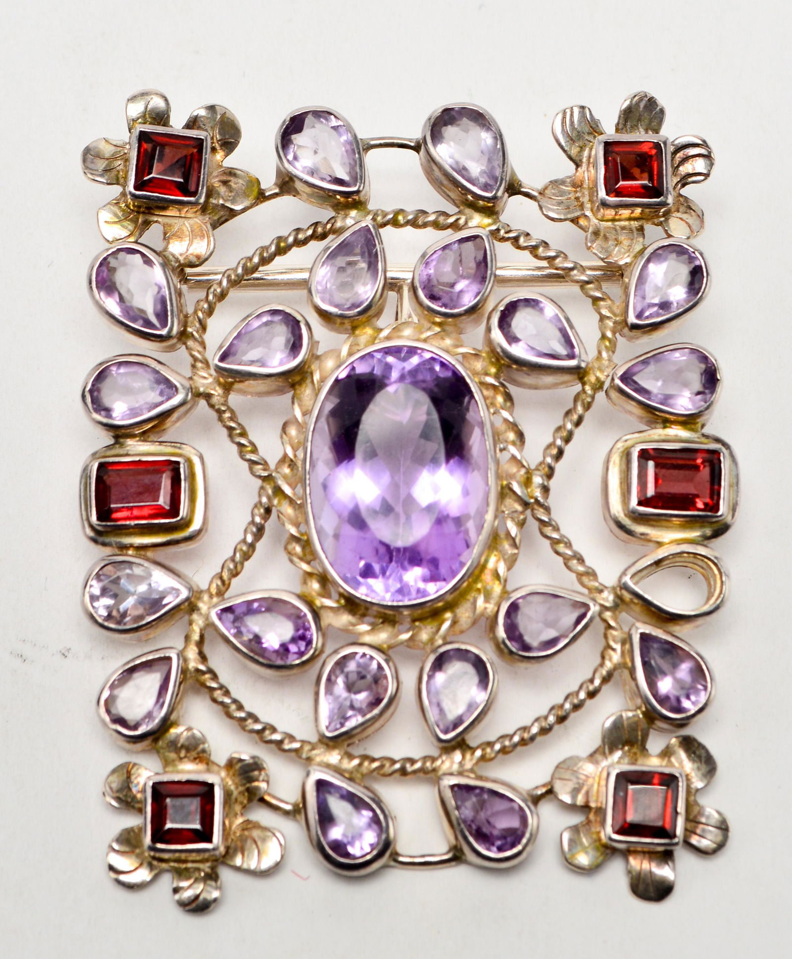 Sterling Silver Amethyst & Garnets Pendant Brooch (1 of 6)