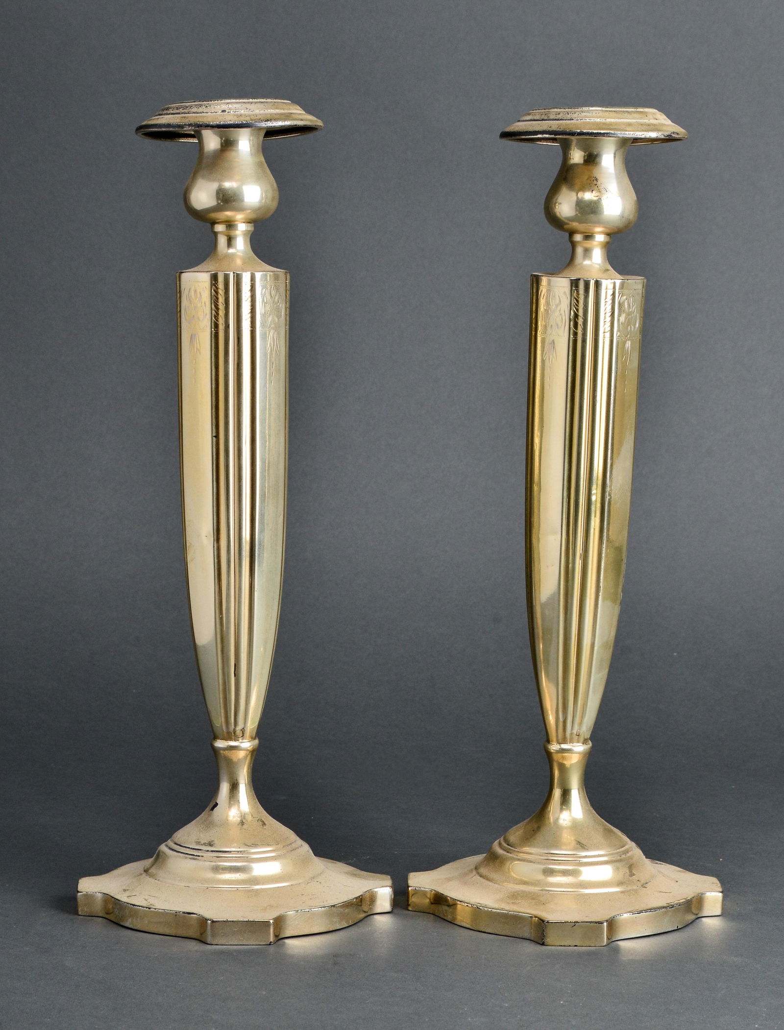 Sterling Silver Engraved Candlesticks, Pair (1 of 6)