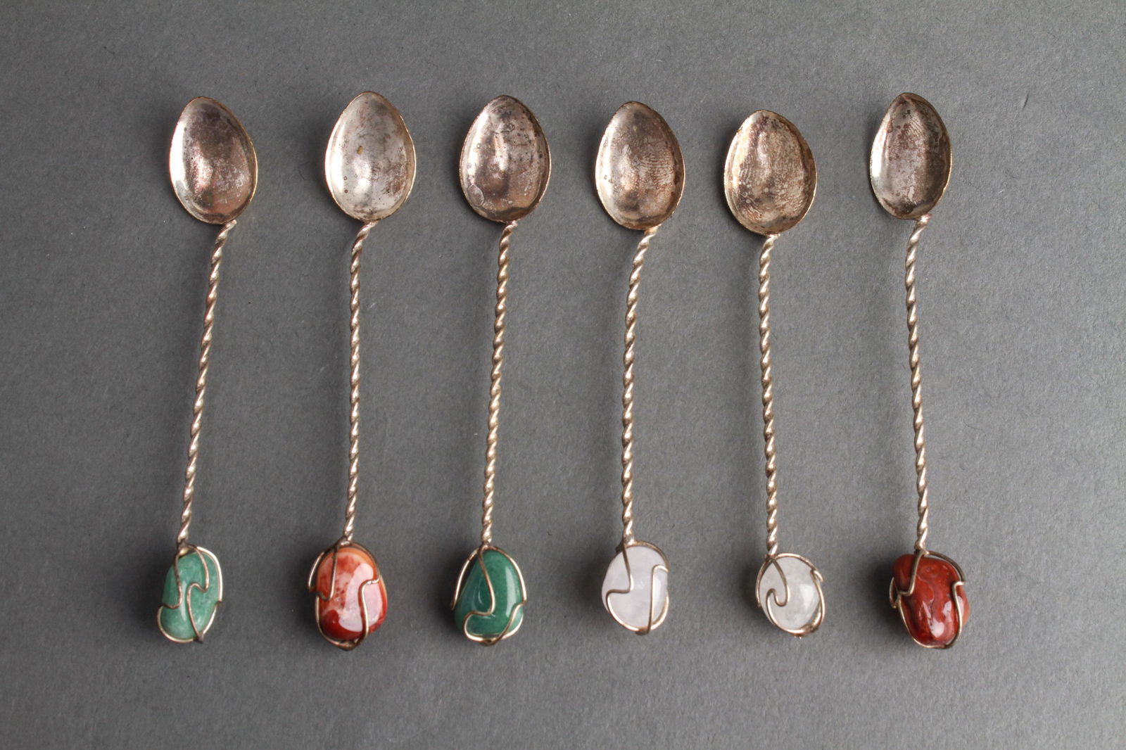 Silver-Plate Demitasse Spoons w Hardstone Quartz 6 (1 of 4)