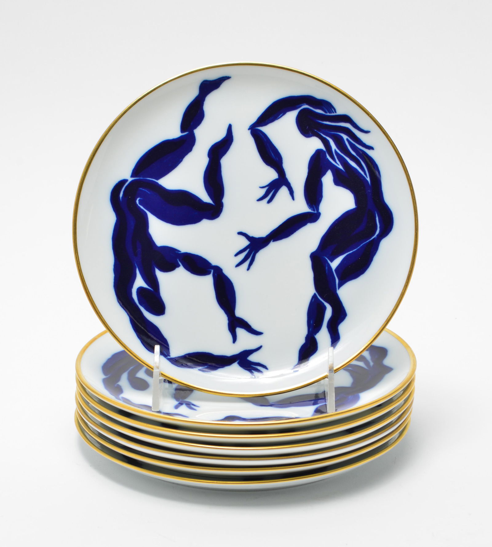 Bernardaud Herve van der Straeten Limoges Plates 7: Set of seven Matisse manner Bernardaud Limoges, France Herve van der Straeten porcelain dessert plates, marked on reverse: two "Cronos et Hyperion," a "Zeus et Callisto," a "Artemis et Orion," a "Urai