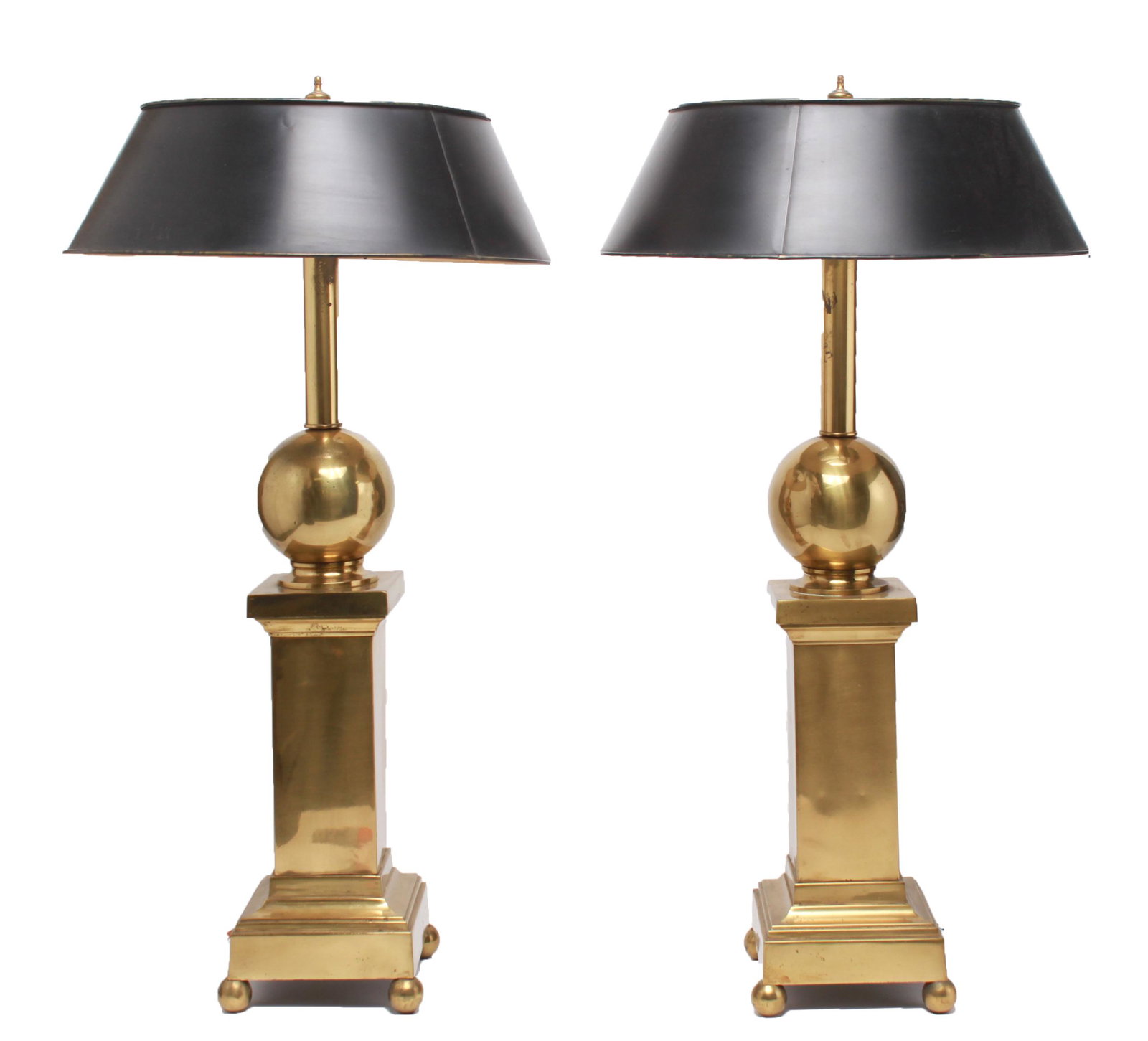 Hollywood Regency Brass Pedestal Table Lamps, Pair (1 of 3)