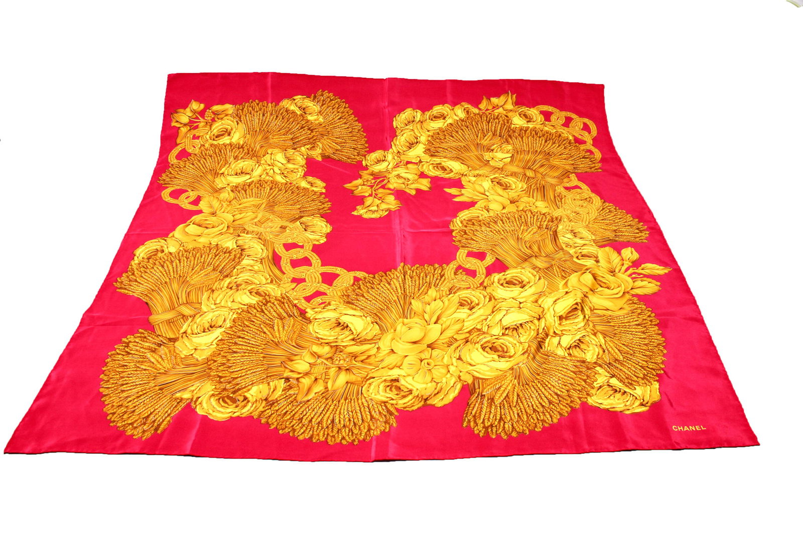 Chanel Flowers & Wheat Silk Scarf (1 of 4)