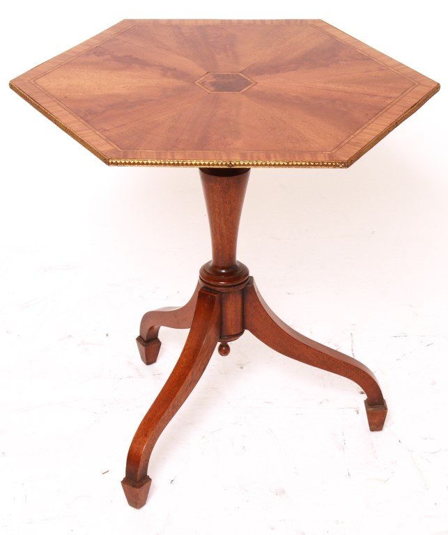 Hexagonal Side Table w Burl Wood Inlay (1 of 5)
