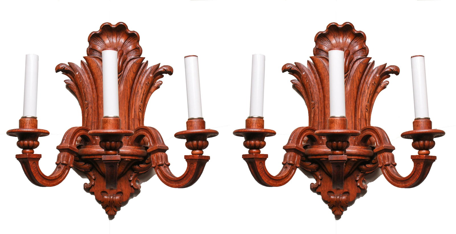 Rococo Manner Carved Wood 3-Arm Wall Sconces Pair (1 of 6)