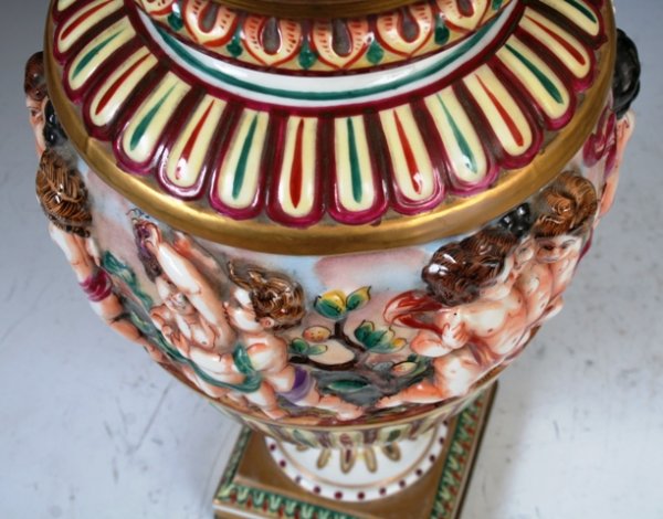 19th c. Hand Painted French Covered Urn - 8