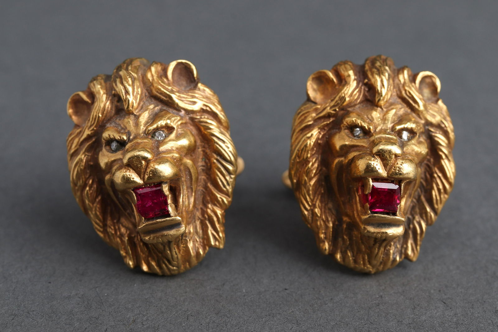 18K Yellow Gold Ruby & Diamond Lion Head Cufflinks (1 of 4)