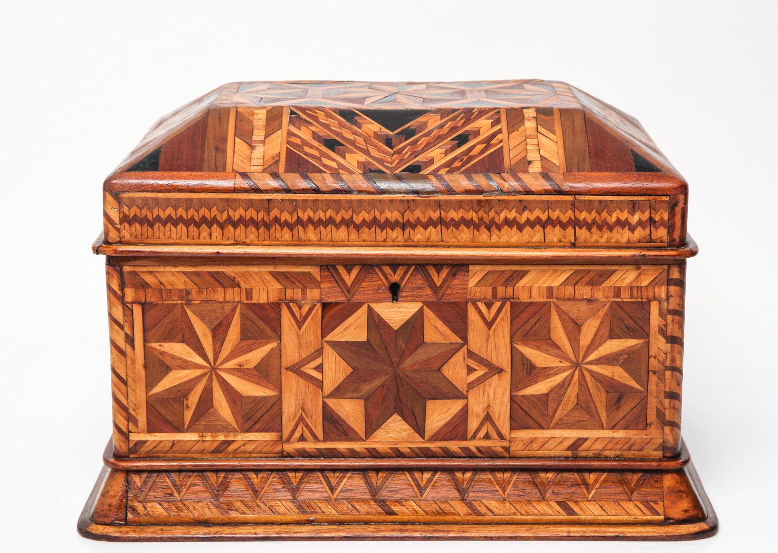 Antique Parquetry Inlaid Hinged Lid Box (1 of 9)