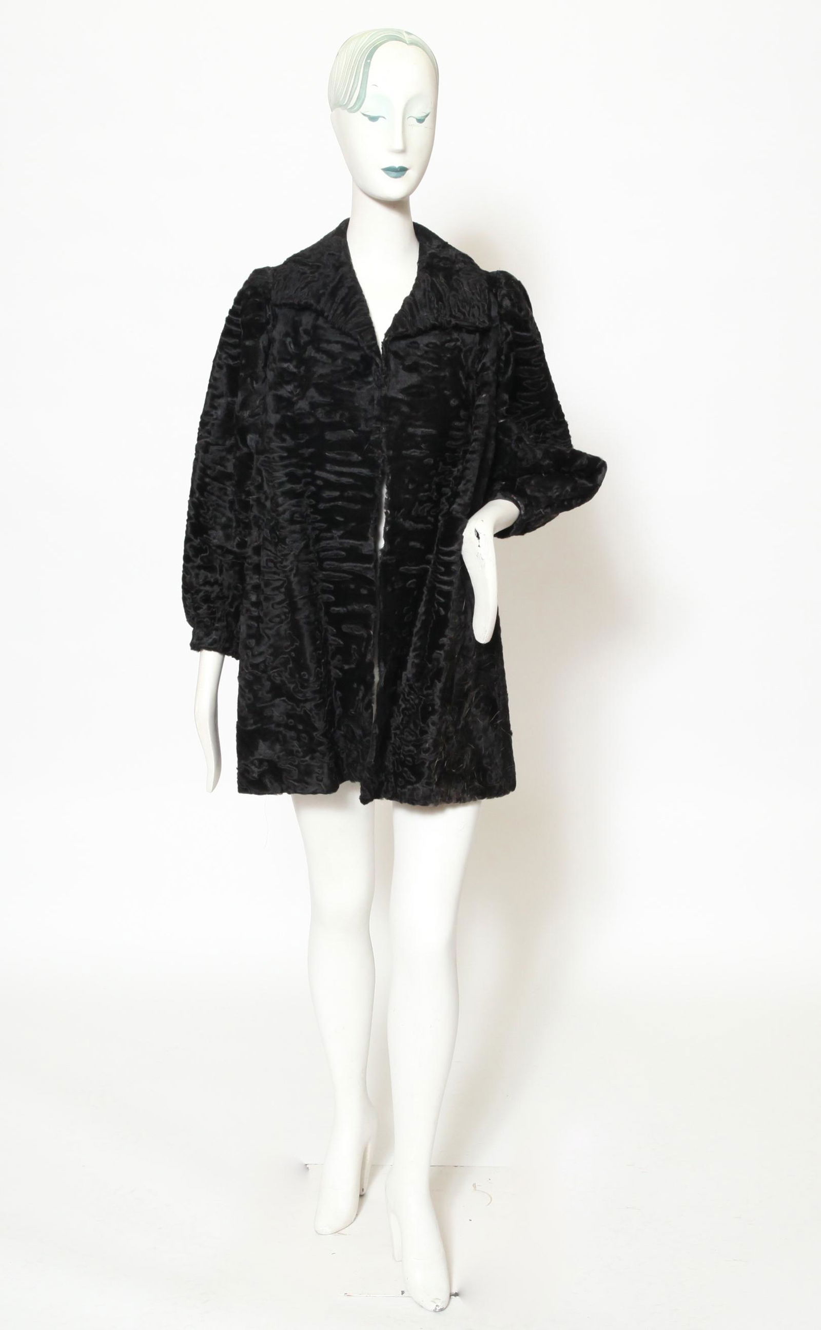 Black Persian Lamb Fur Mid-length Coat (1 of 5)