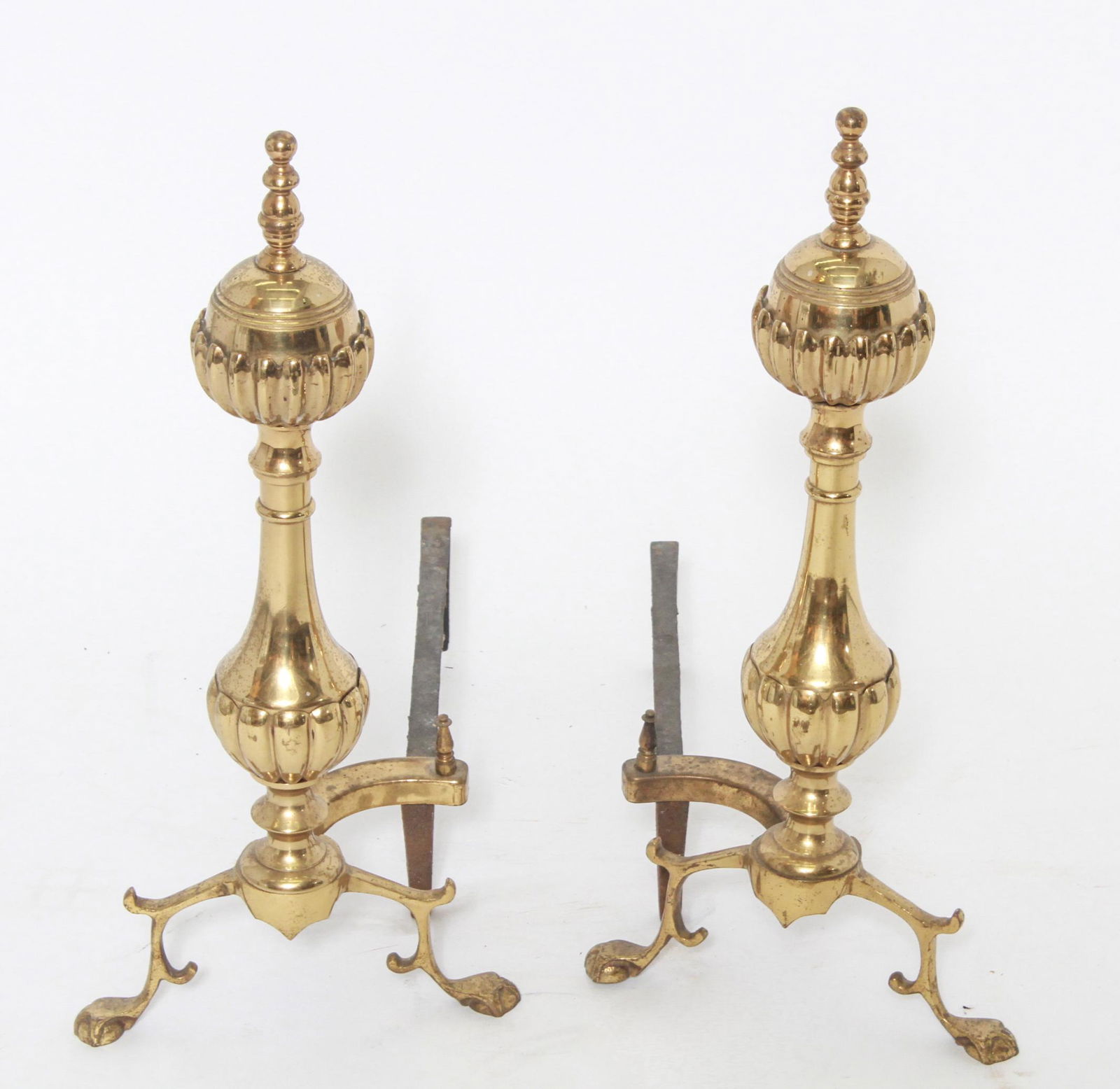 Neoclassical Manner Brass Andirons, Pair (1 of 3)