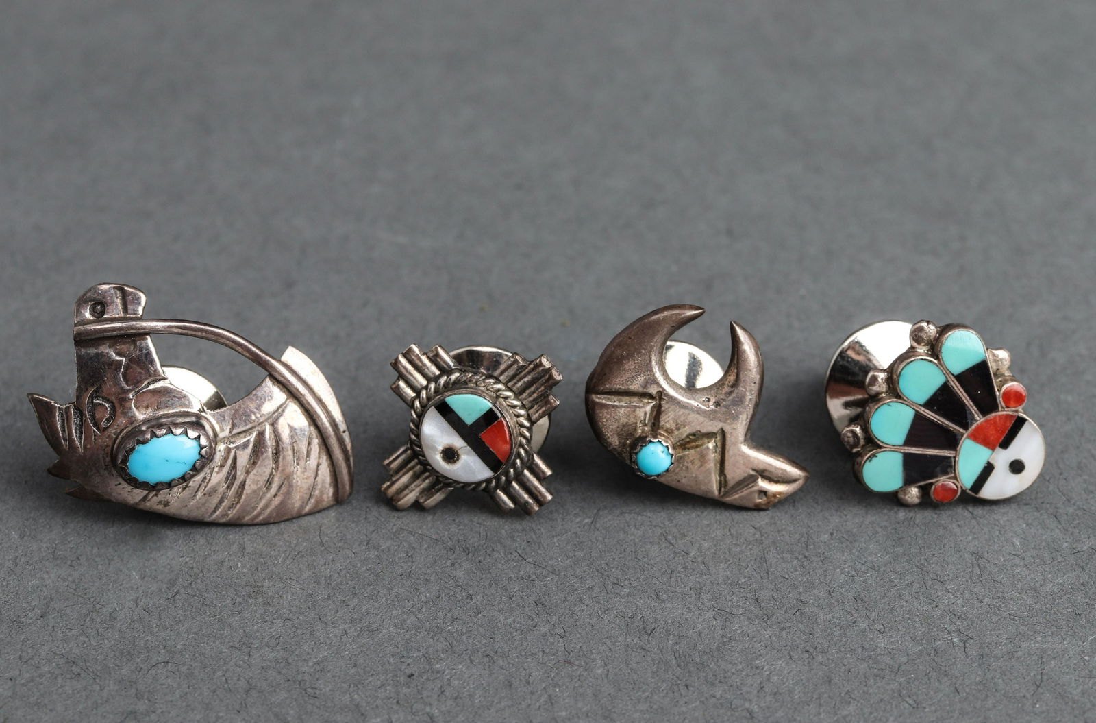 Native American Colored Stone Inlay Pins, 4 Pcs (1 of 3)