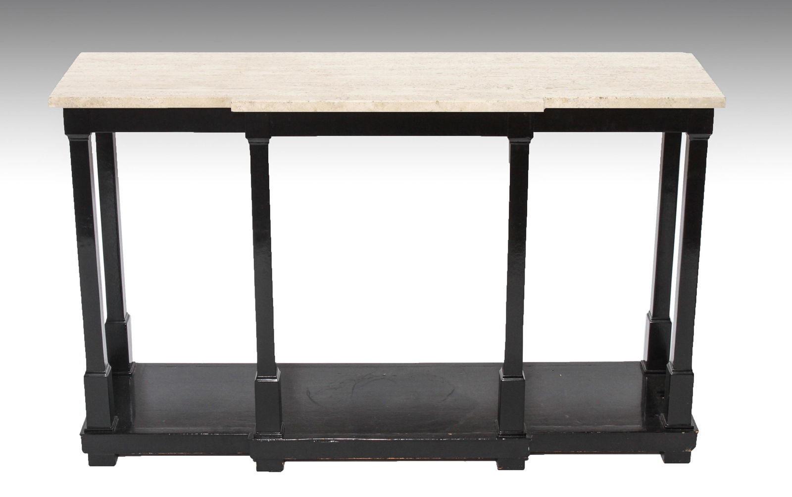 Modern Travertine & Ebonized Wood Console Table (1 of 6)