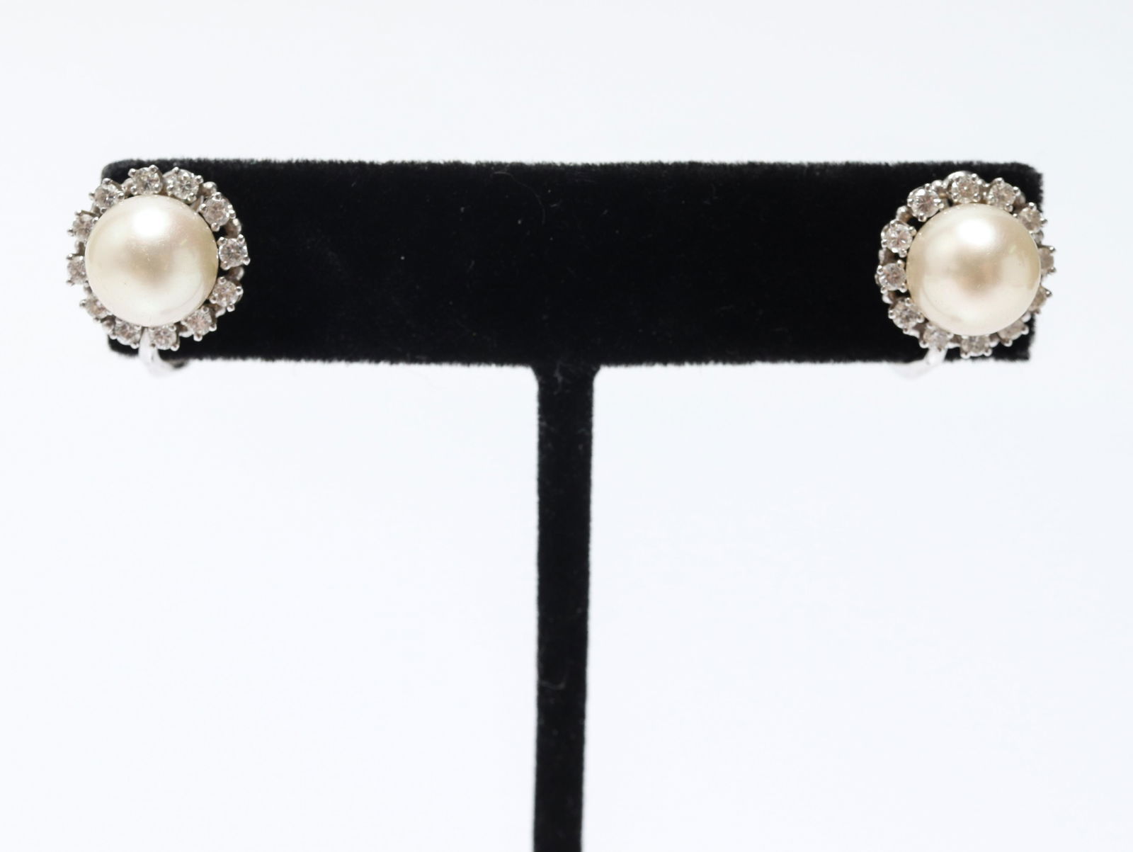 Vintage 14K White Gold Pearl & Diamond Earrings (1 of 2)