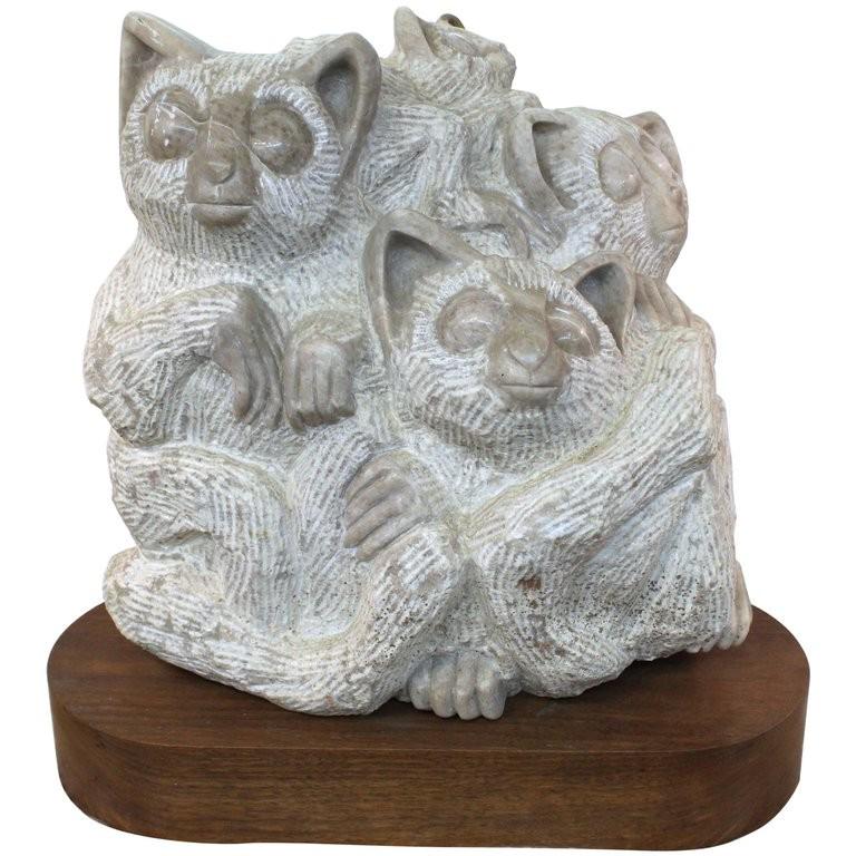 "Huddled Lemurs" Modern Carved Marble Sculpture (1 of 9)