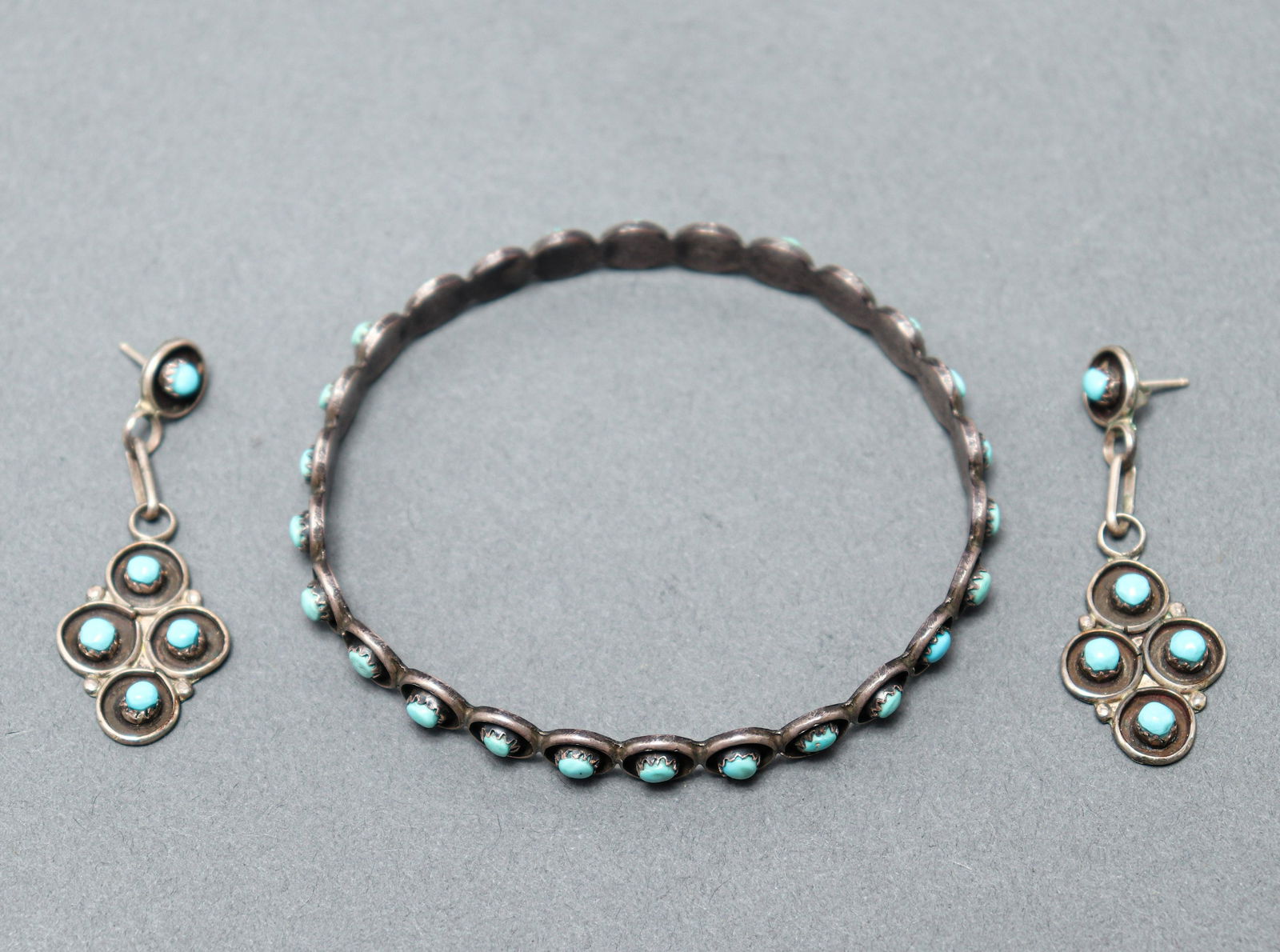 Navajo Silver & Turquoise Bangle Earring Set 2 Pcs (1 of 5)