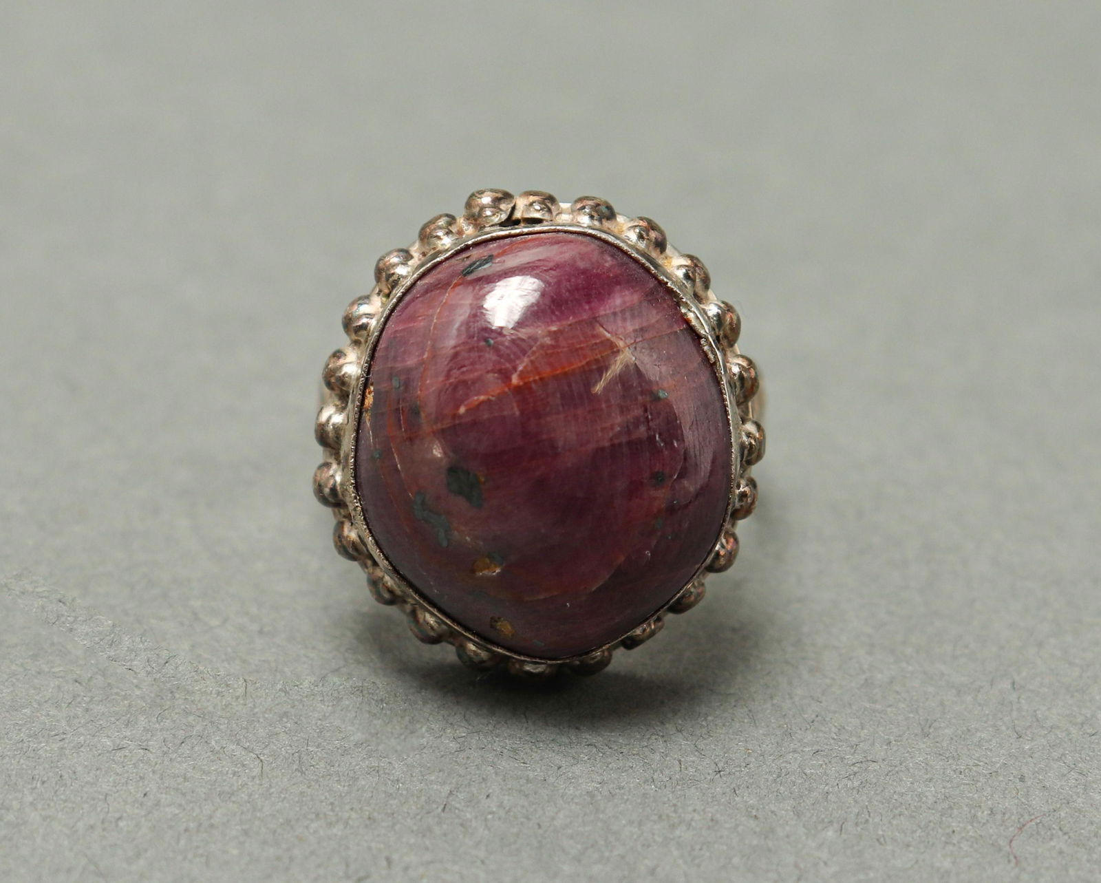 Silver Ring with Large Cabochon Natural Ruby (1 of 7)