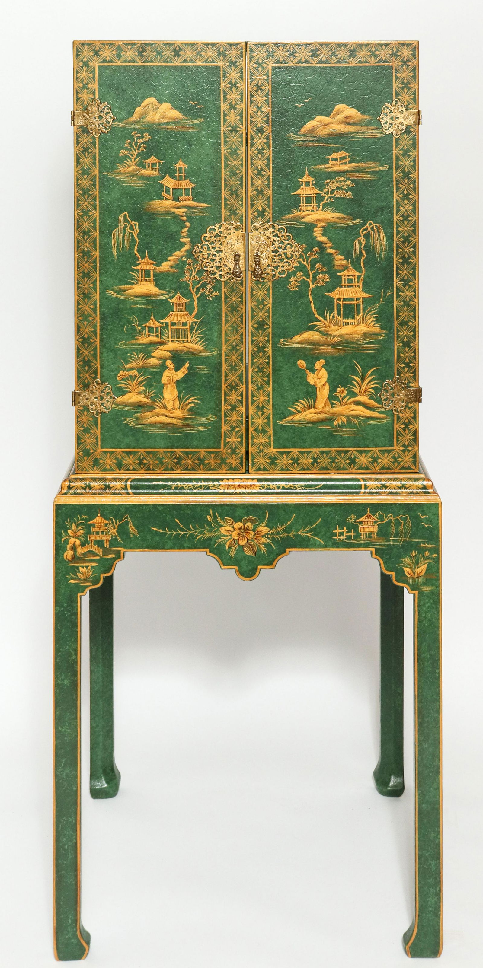 Chinoiserie Green & Gold Painted Cabinet on Stand (1 of 10)