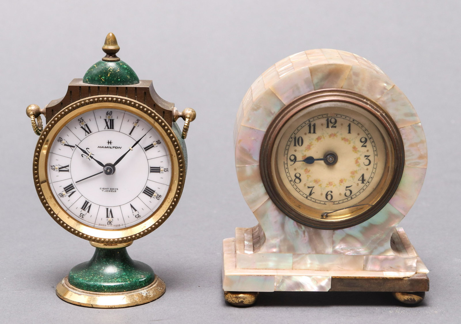 Mother of Pearl & Faux Malachite Table Clock, 2 (1 of 4)