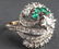 Antique 18K/14K White Gold Diamond & Emerald Ring