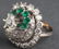 Antique 18K/14K White Gold Diamond & Emerald Ring - 6