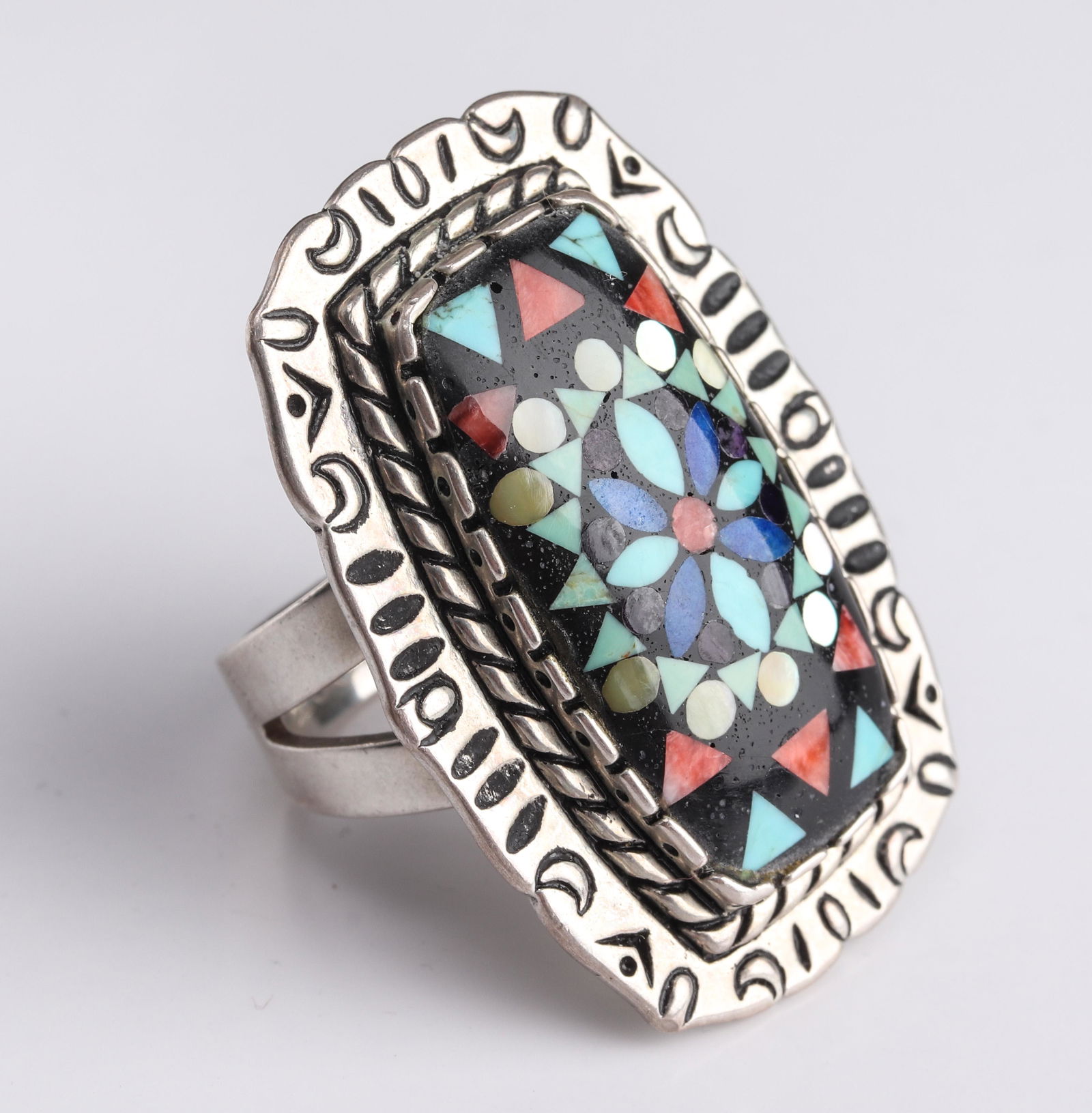 Navajo Indian Silver Colored Stone Inlay Ring (1 of 4)
