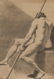 "Male Nude with Staff" Pencil Drawing on Paper - 2